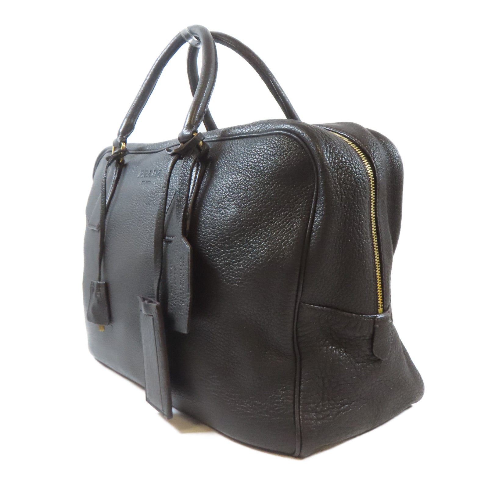 PRADA 牛皮皮革Hand Bag金扣手挽袋啡色