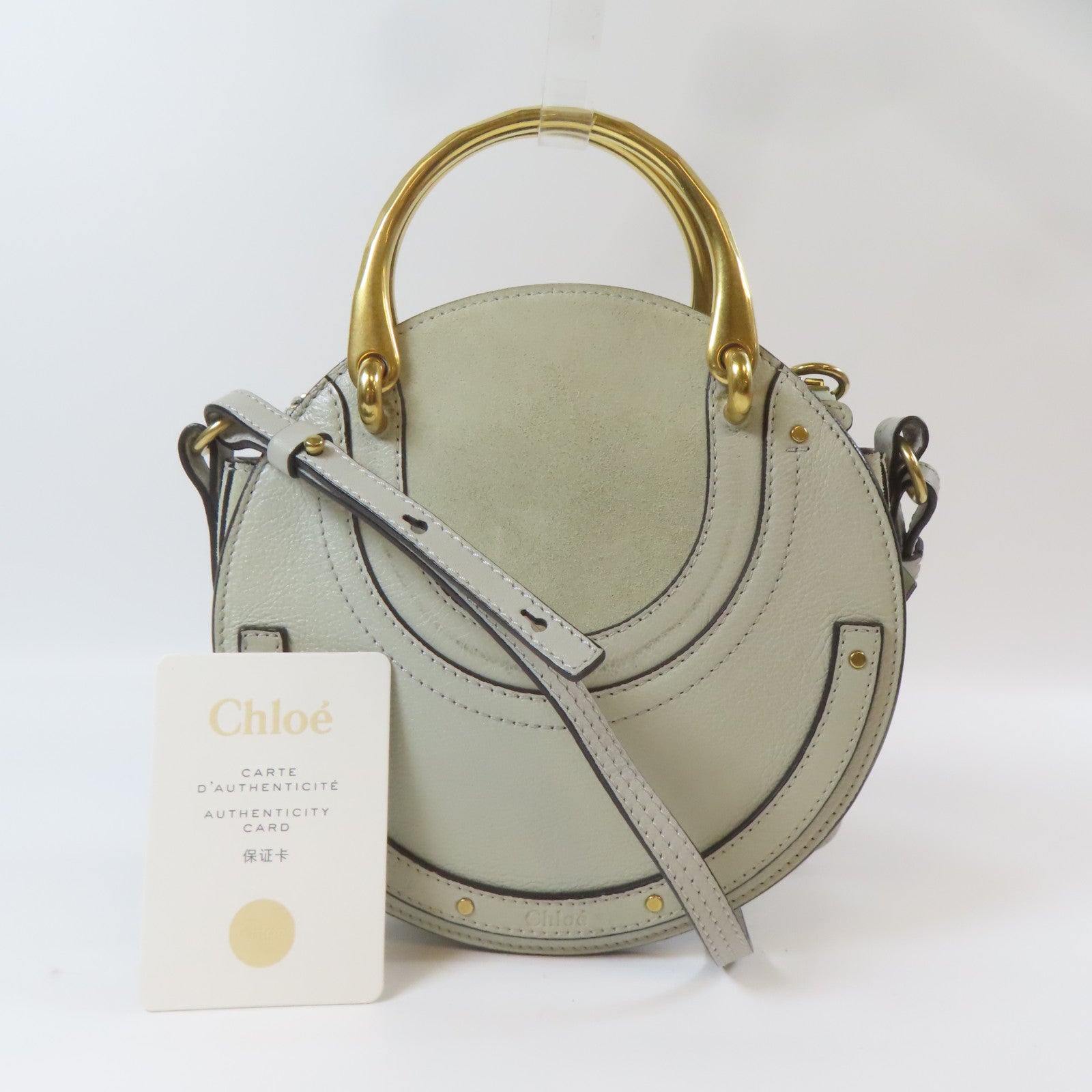 Chloe 牛皮皮革Shoulder Bag金扣肩背袋灰色