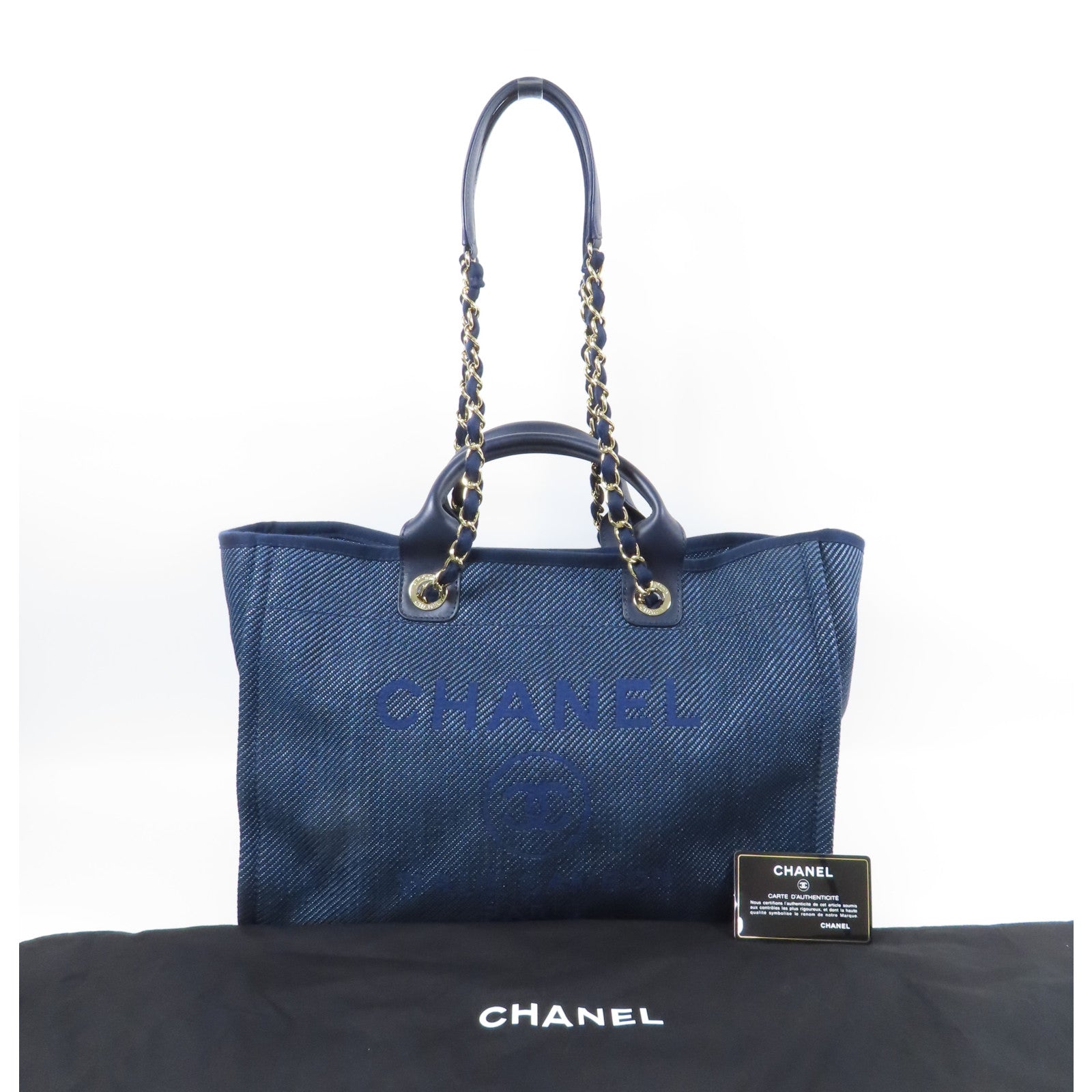 CHANEL 牛皮皮革/帆布Deauville金扣手挽肩背兩用袋