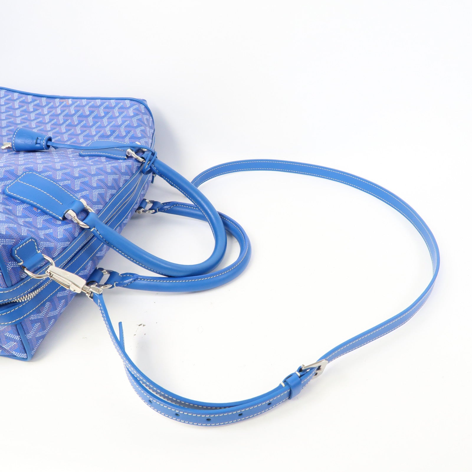 GOYARD 塗層帆布2Way Shoulder Bag銀扣手挽肩背兩用袋藍色