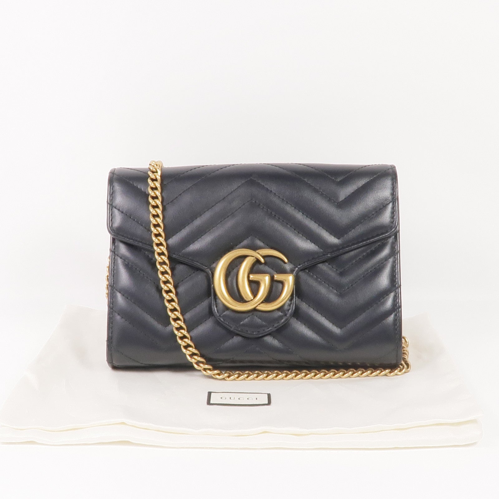 GUCCI 牛皮皮革GG Marmont Chain Wallet金扣鏈帶肩背袋