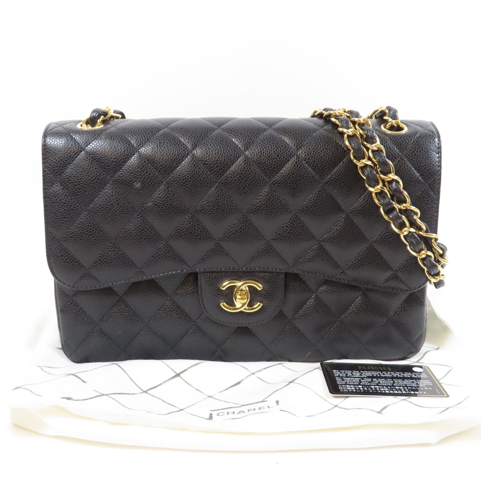 CHANEL 【清倉大減價】菱格Caviar皮革Classic Shoulder Bag金扣鏈帶肩背袋黑色