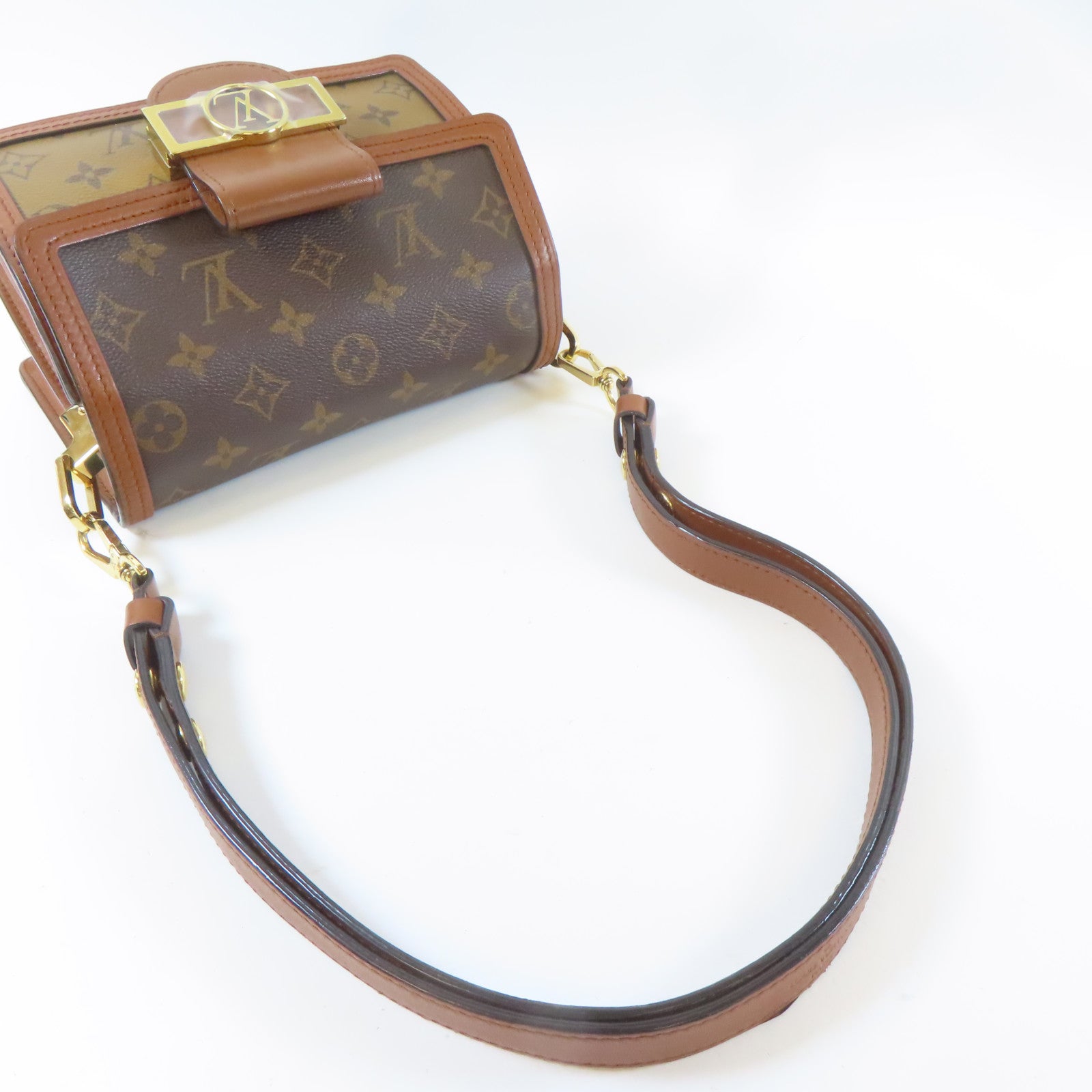 LOUIS VUITTON Monogram Reverse Dauphine金扣肩背袋啡色
