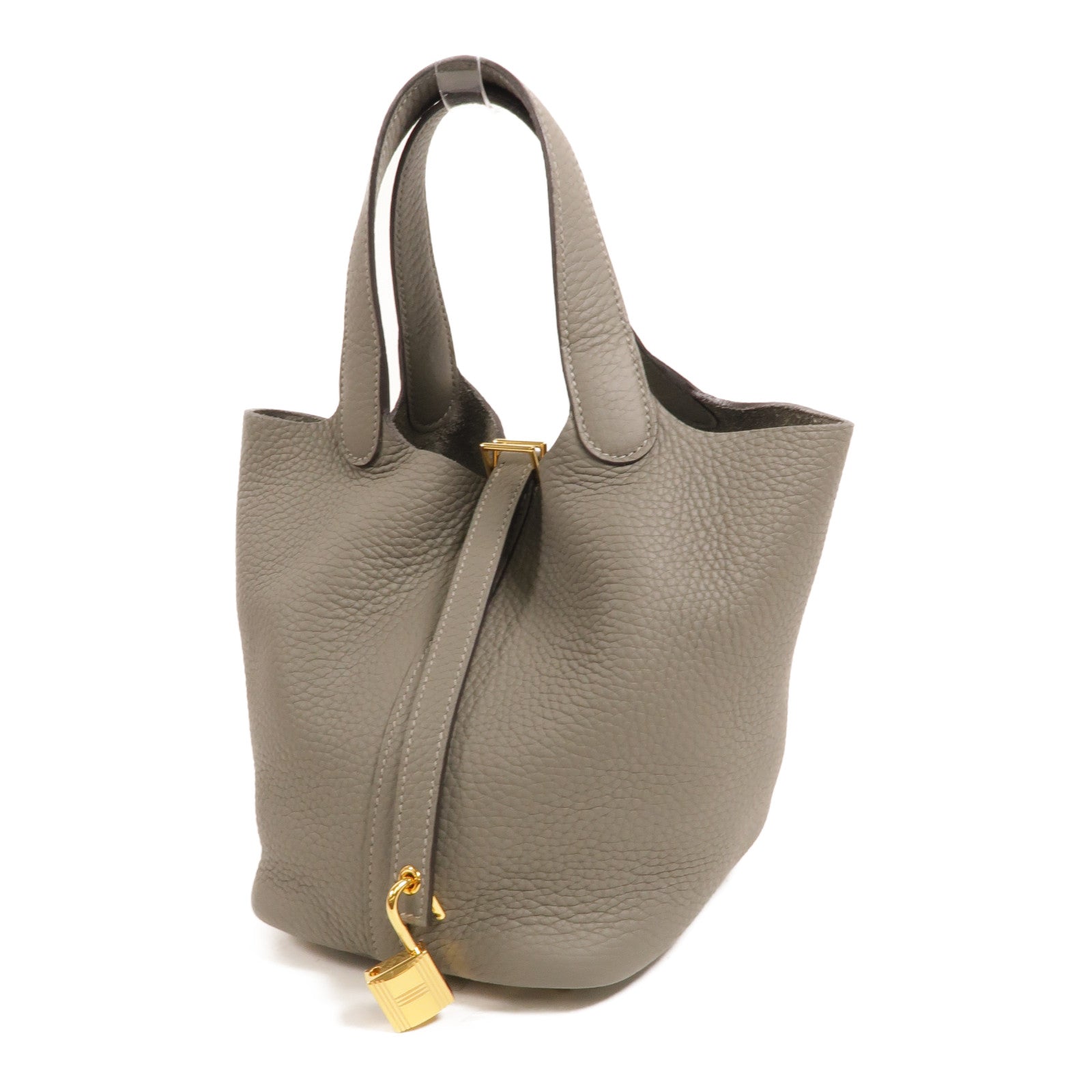 HERMES Clemence皮革Picotin PM手挽袋Gris Meyer