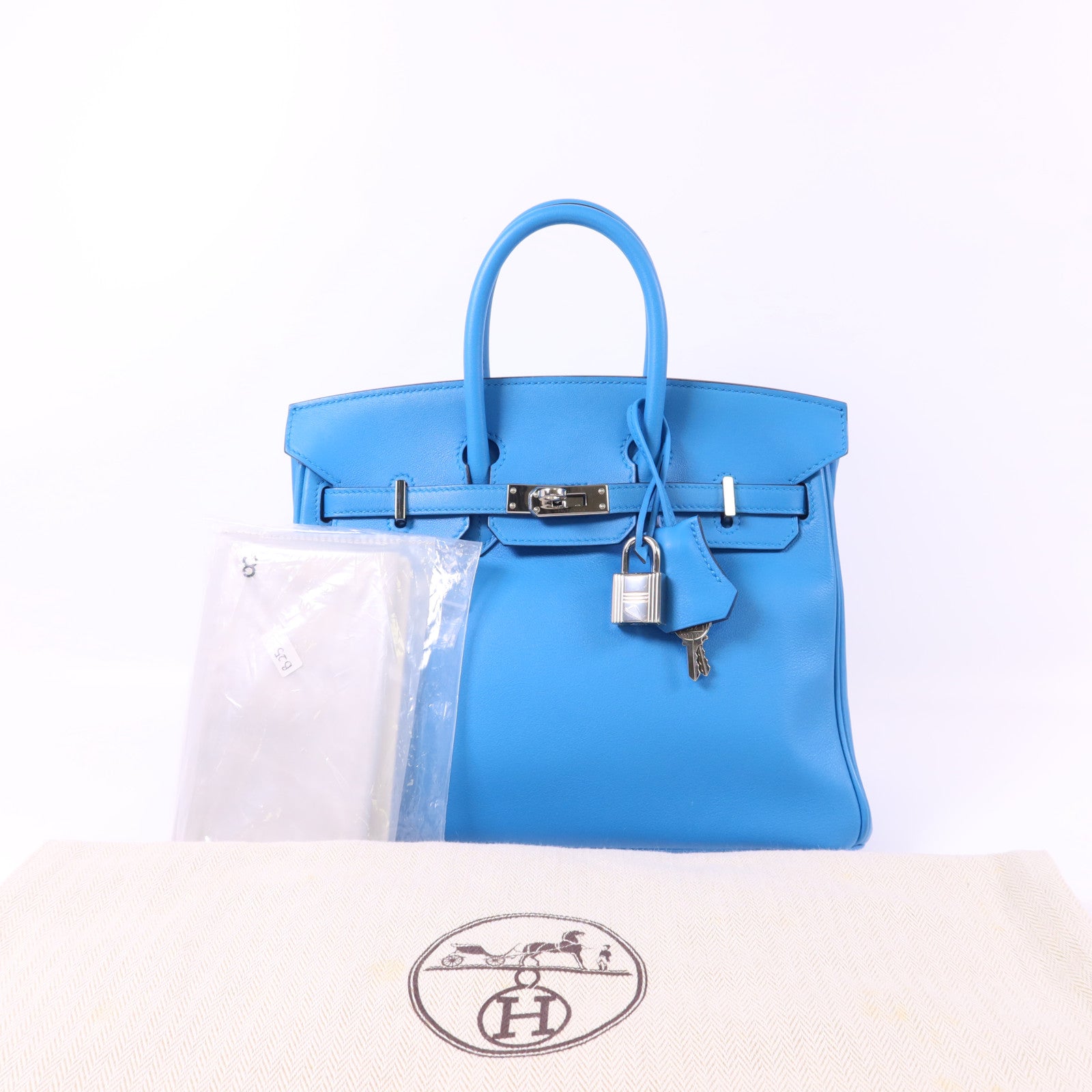 HERMES Swift皮革Birkin 25銀扣手挽袋Bleu Frida