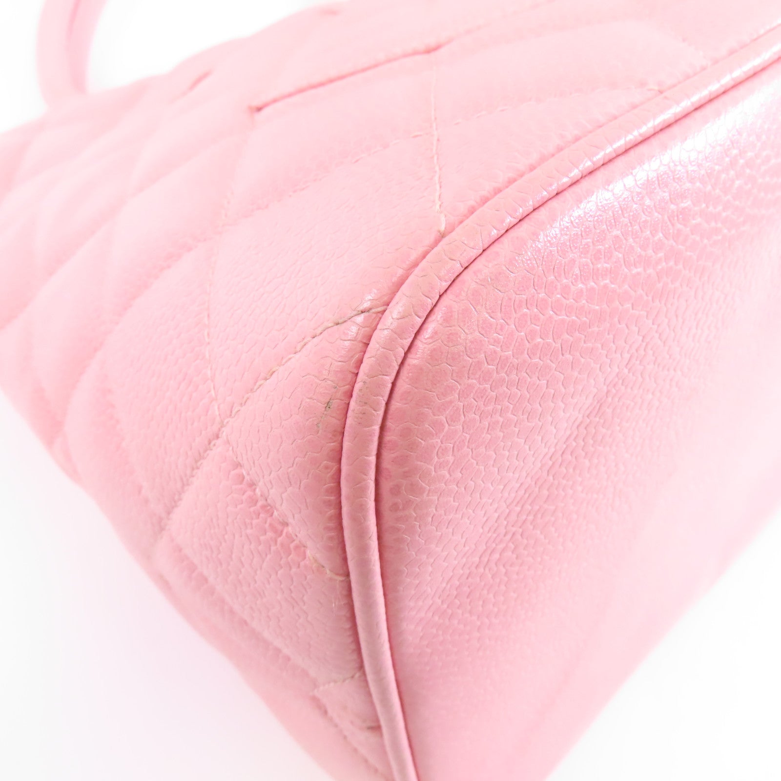 CHANEL 菱格Caviar皮革Tote Bag金扣手挽袋粉紅色