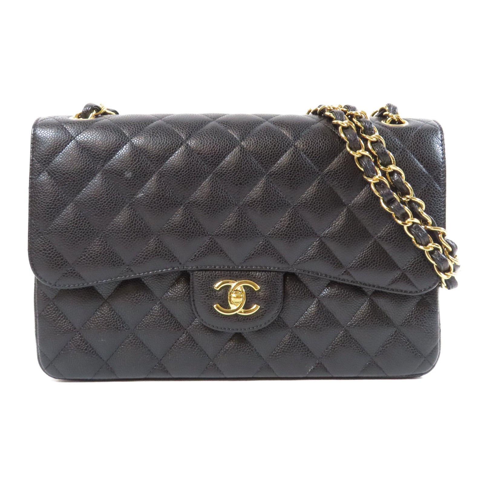 CHANEL 【清倉大減價】菱格Caviar皮革Classic Shoulder Bag金扣鏈帶肩背袋黑色