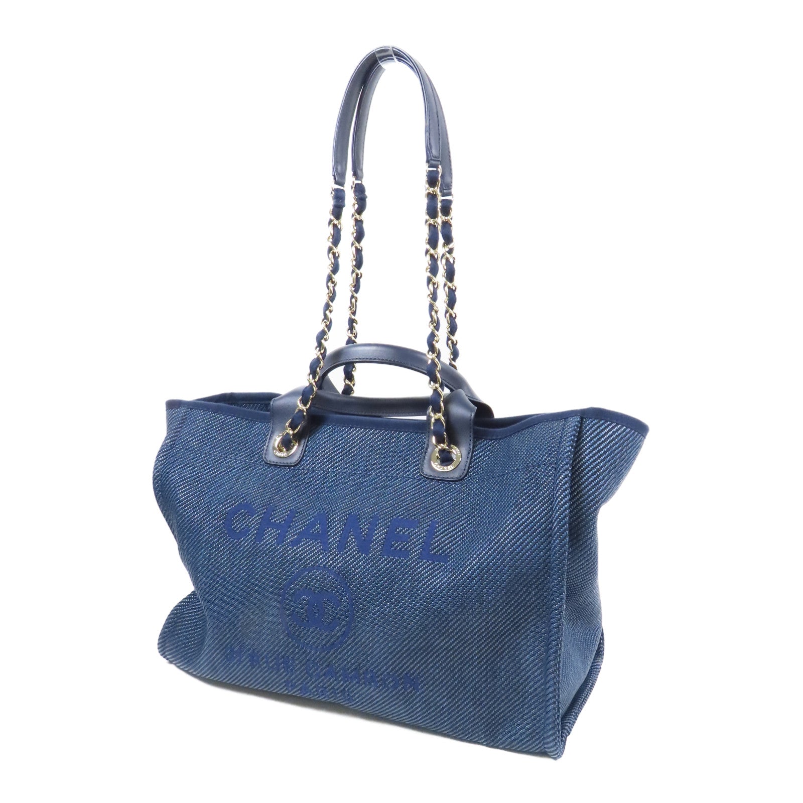 CHANEL 牛皮皮革/帆布Deauville金扣手挽肩背兩用袋