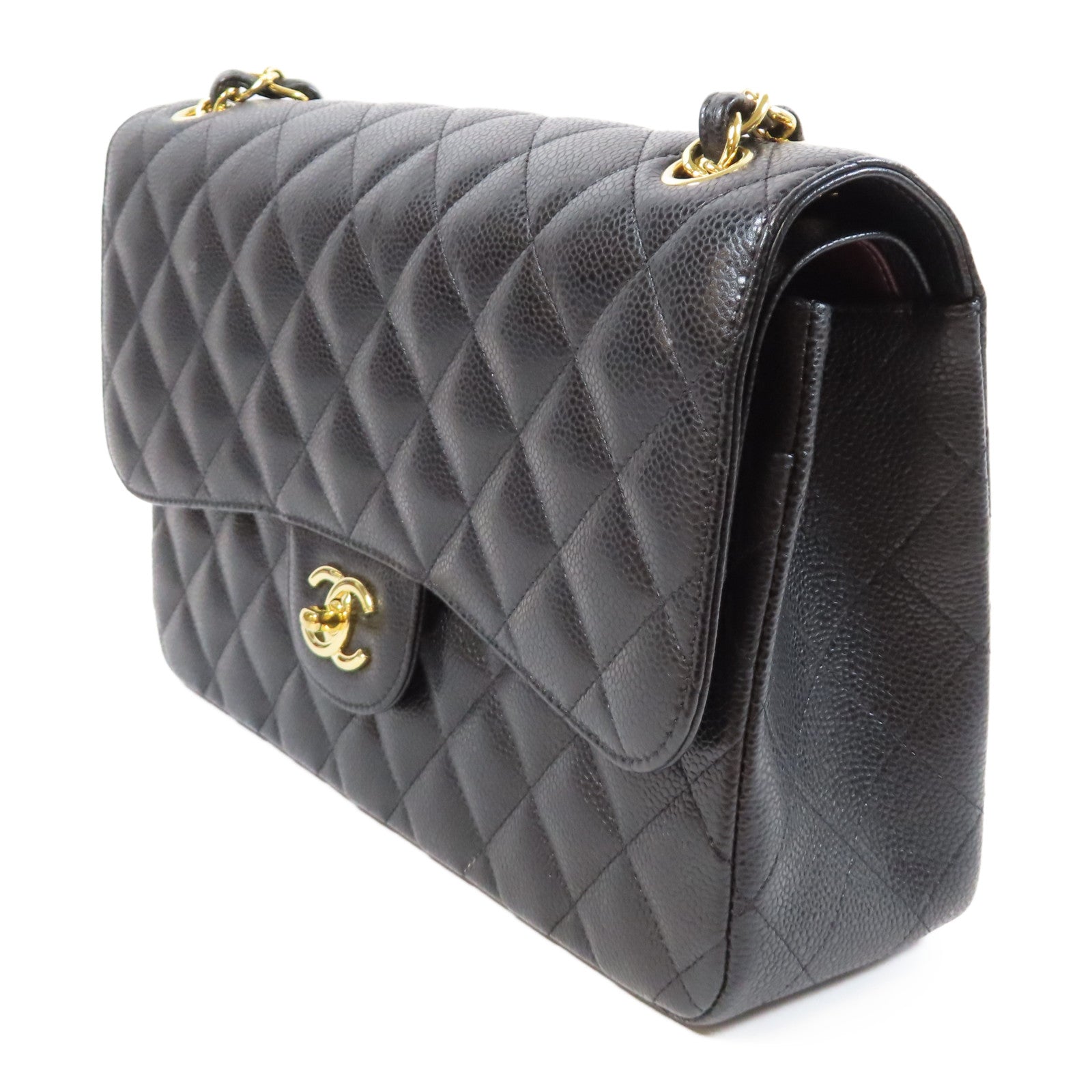 CHANEL 【清倉大減價】菱格Caviar皮革Classic Shoulder Bag金扣鏈帶肩背袋黑色