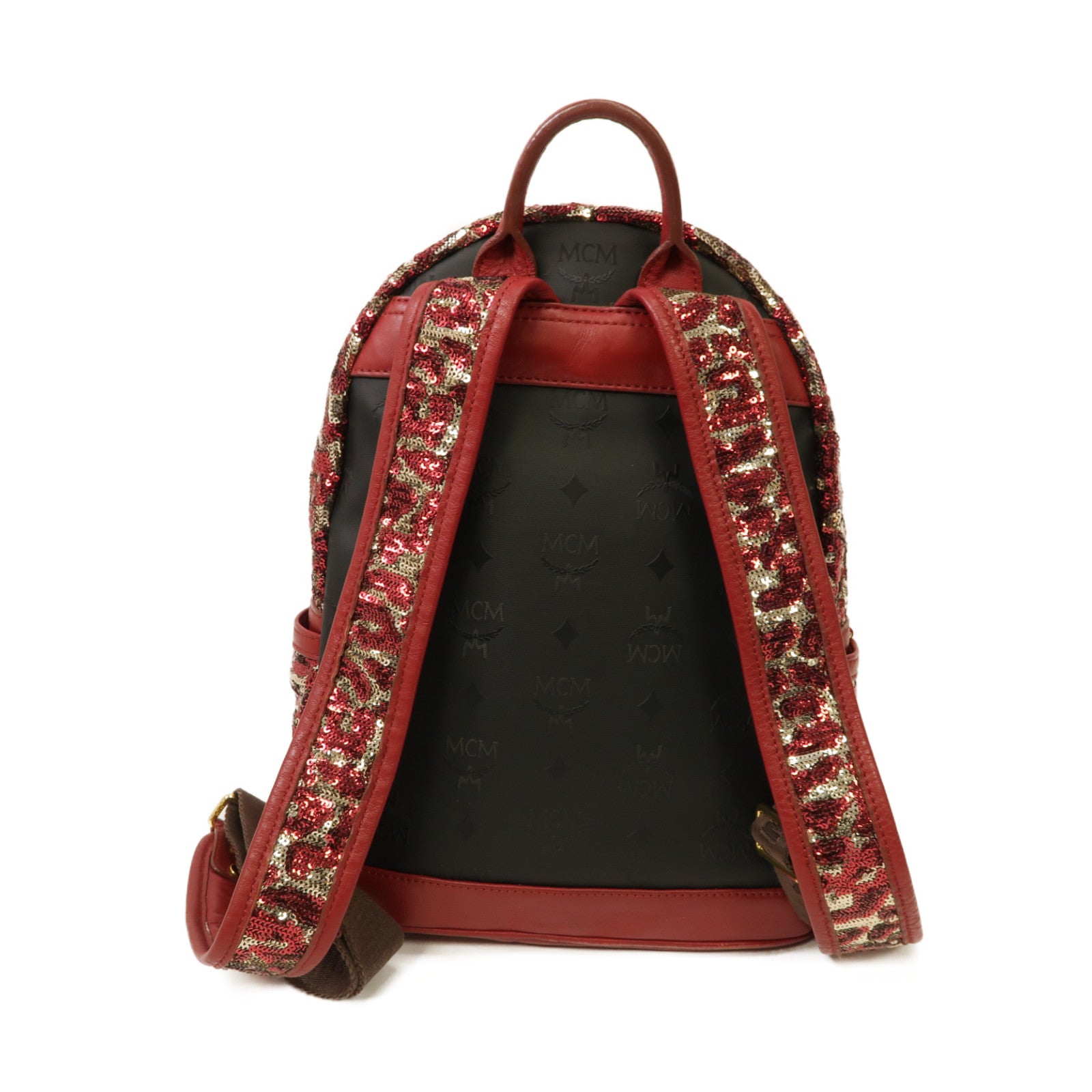MCM 珠片Backpack金扣背包紅色