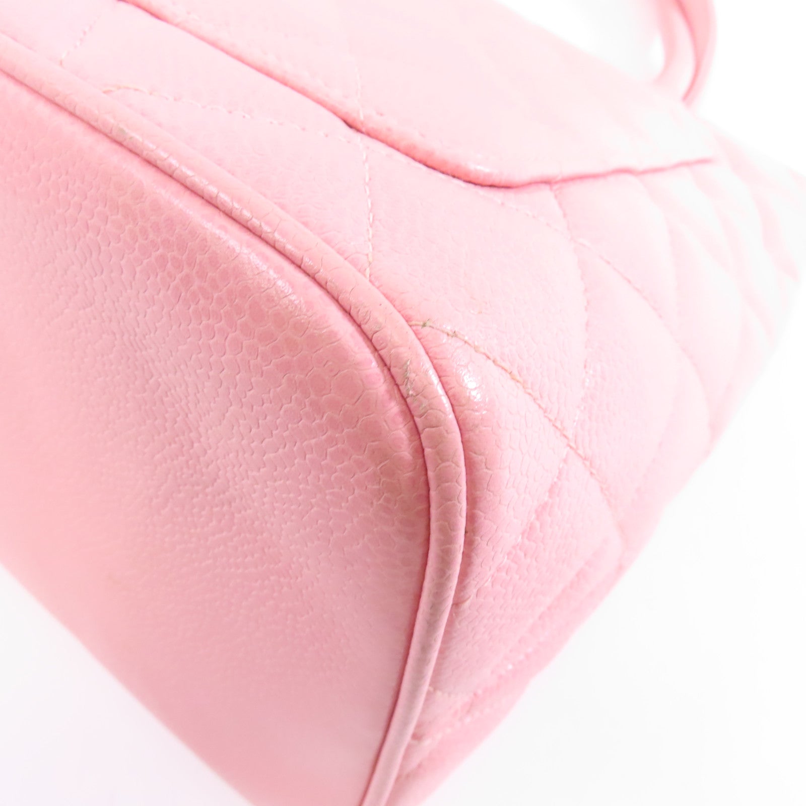 CHANEL 菱格Caviar皮革Tote Bag金扣手挽袋粉紅色