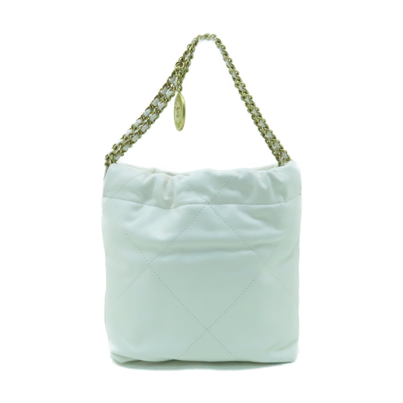 CHANEL 【激減優惠】菱格牛皮皮革22 Mini金扣鏈帶手挽肩背兩用袋白色