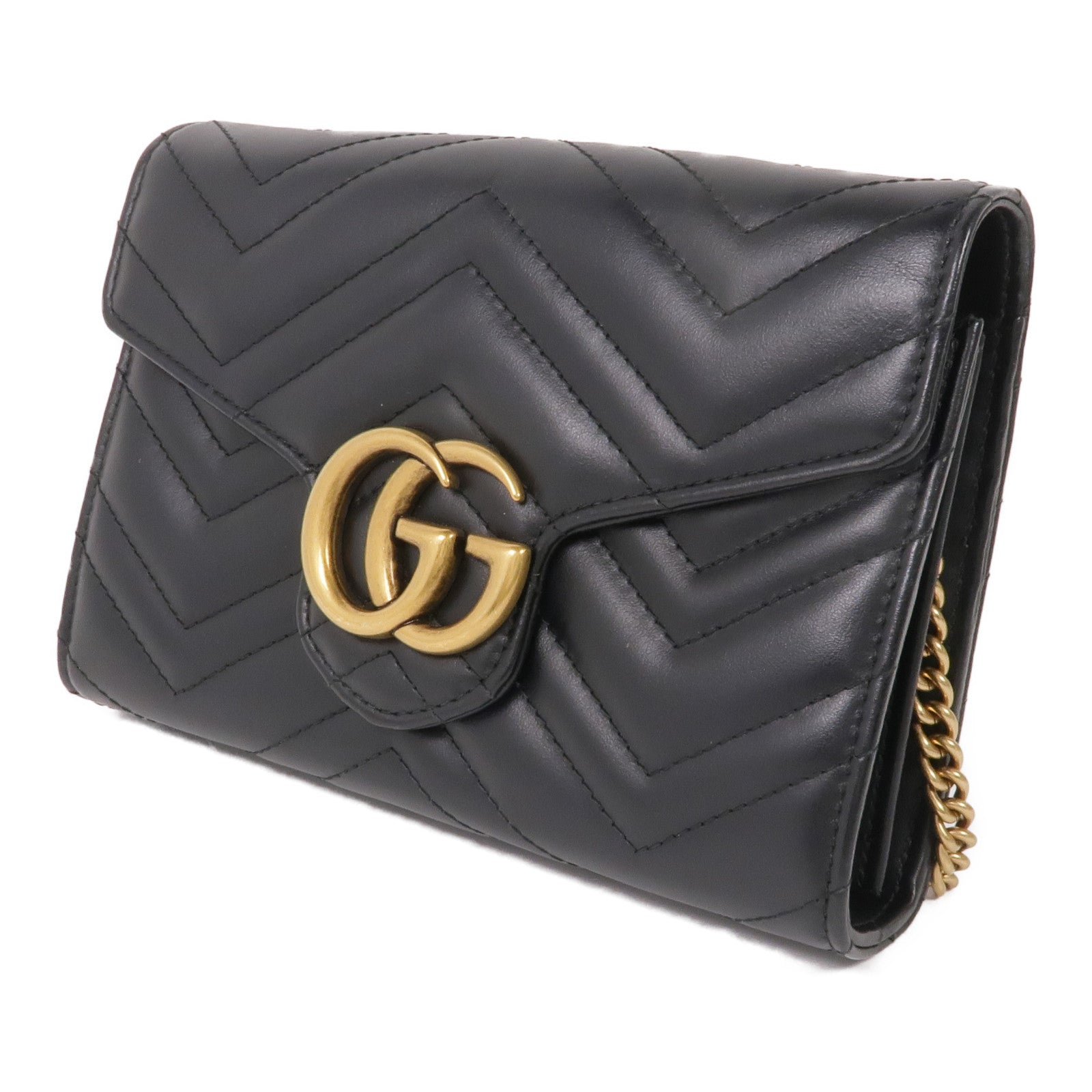 GUCCI 牛皮皮革GG Marmont Chain Wallet金扣鏈帶肩背袋