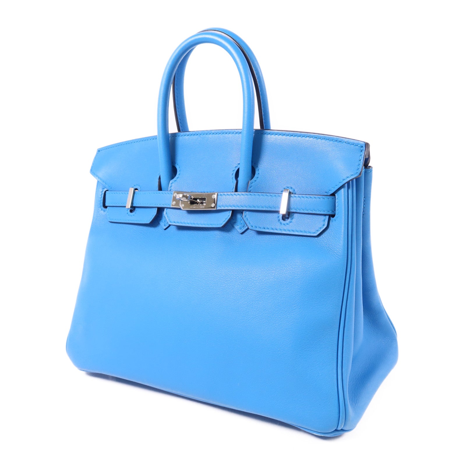 HERMES Swift皮革Birkin 25銀扣手挽袋Bleu Frida