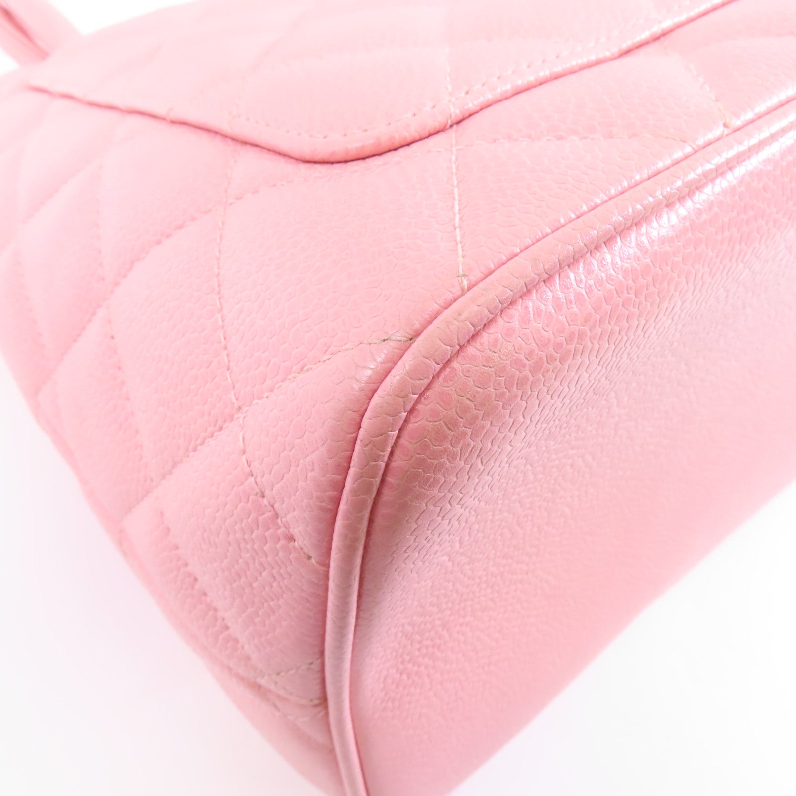 CHANEL 菱格Caviar皮革Tote Bag金扣手挽袋粉紅色