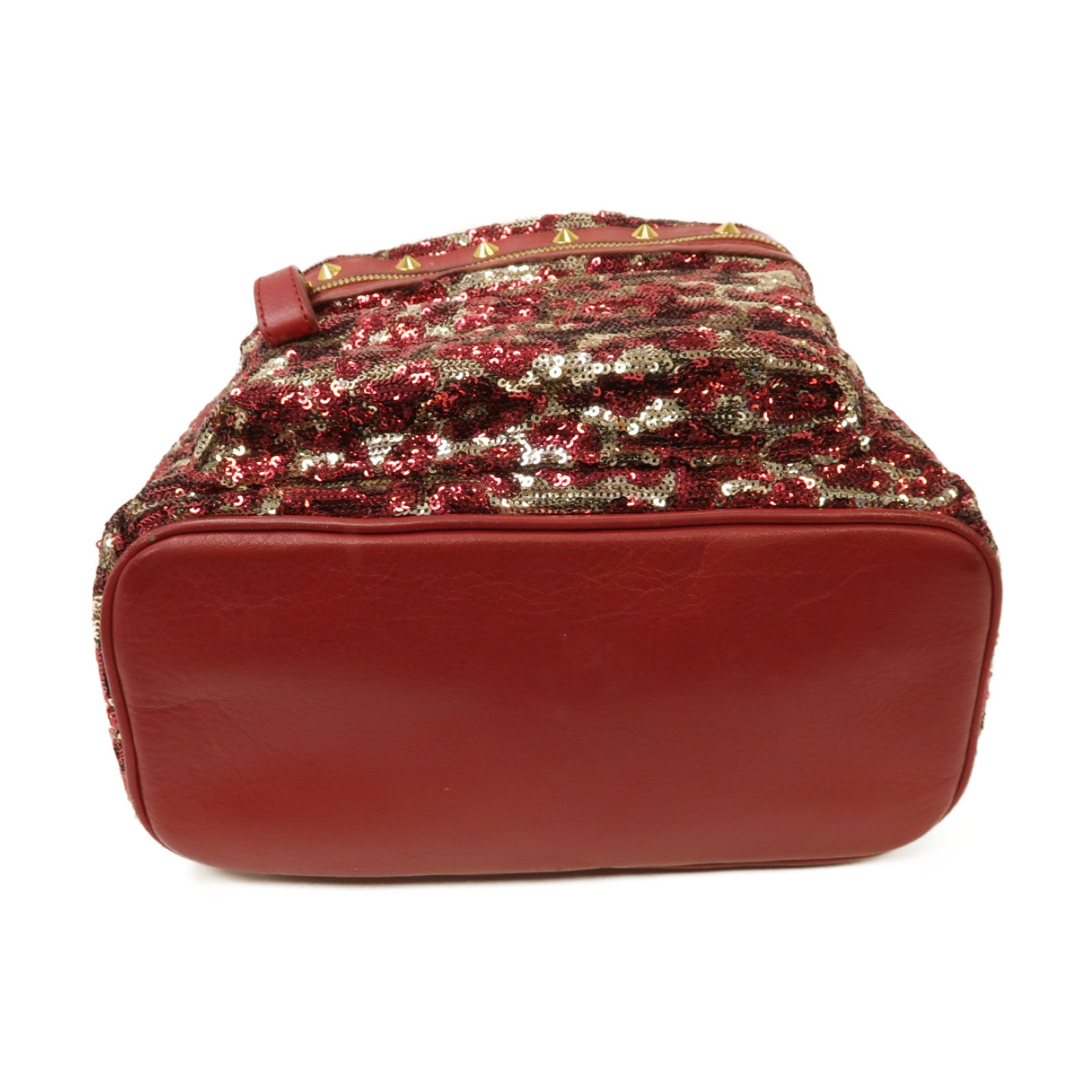 MCM 珠片Backpack金扣背包紅色