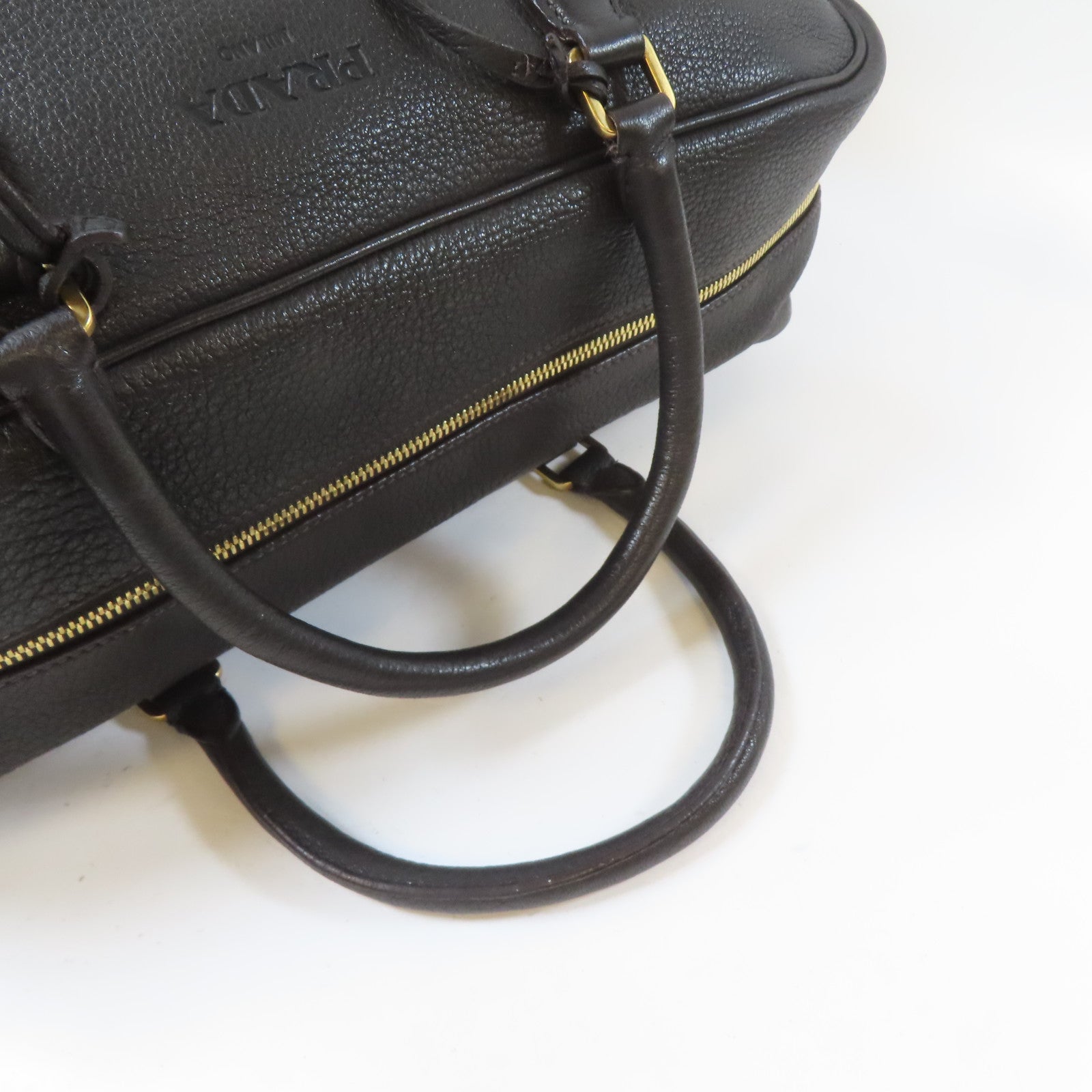 PRADA 牛皮皮革Hand Bag金扣手挽袋啡色