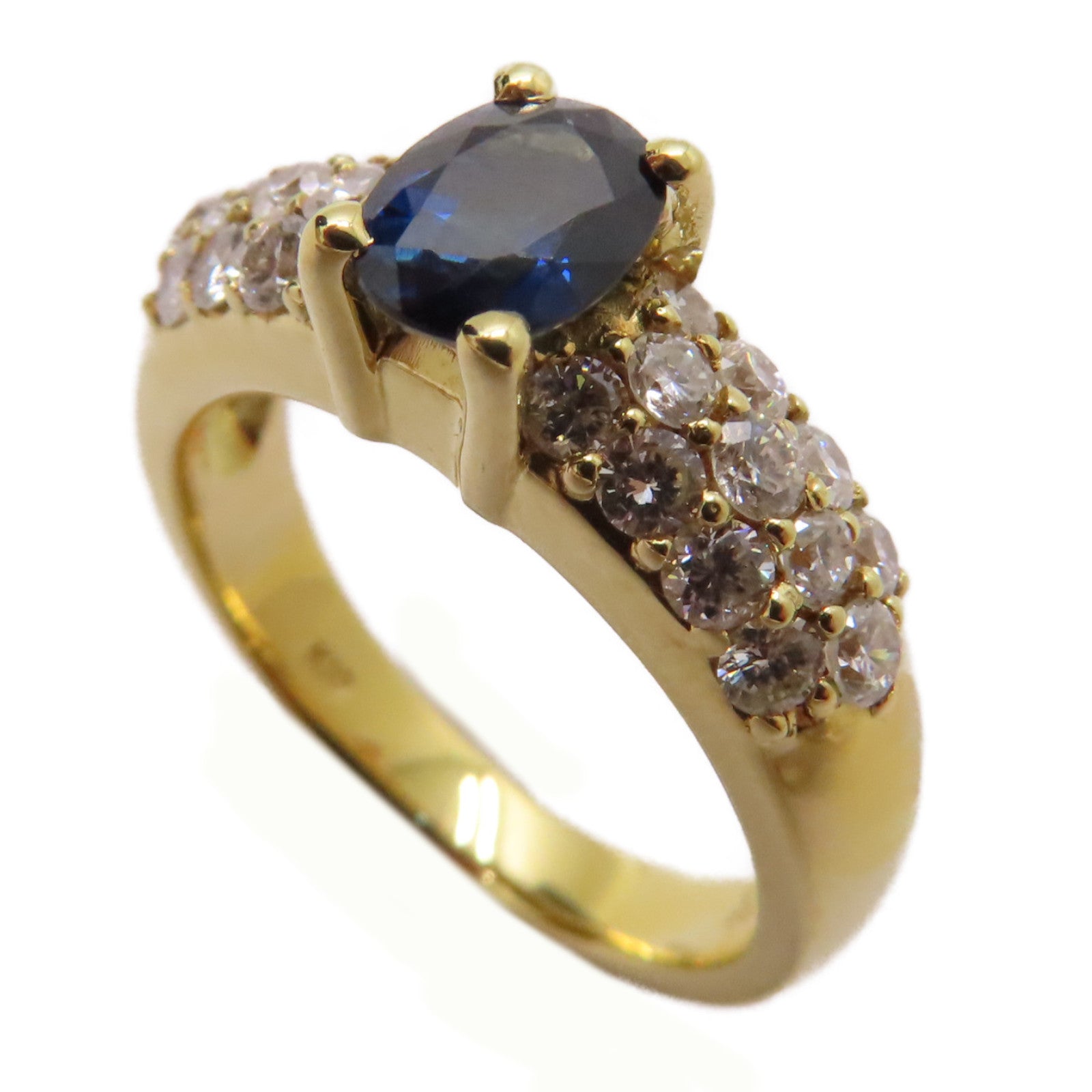 JEWELRY 18K黃金Sapphire Diamond Ring 0.96ct藍寶石/0.78ct鑽石戒指US#6.5