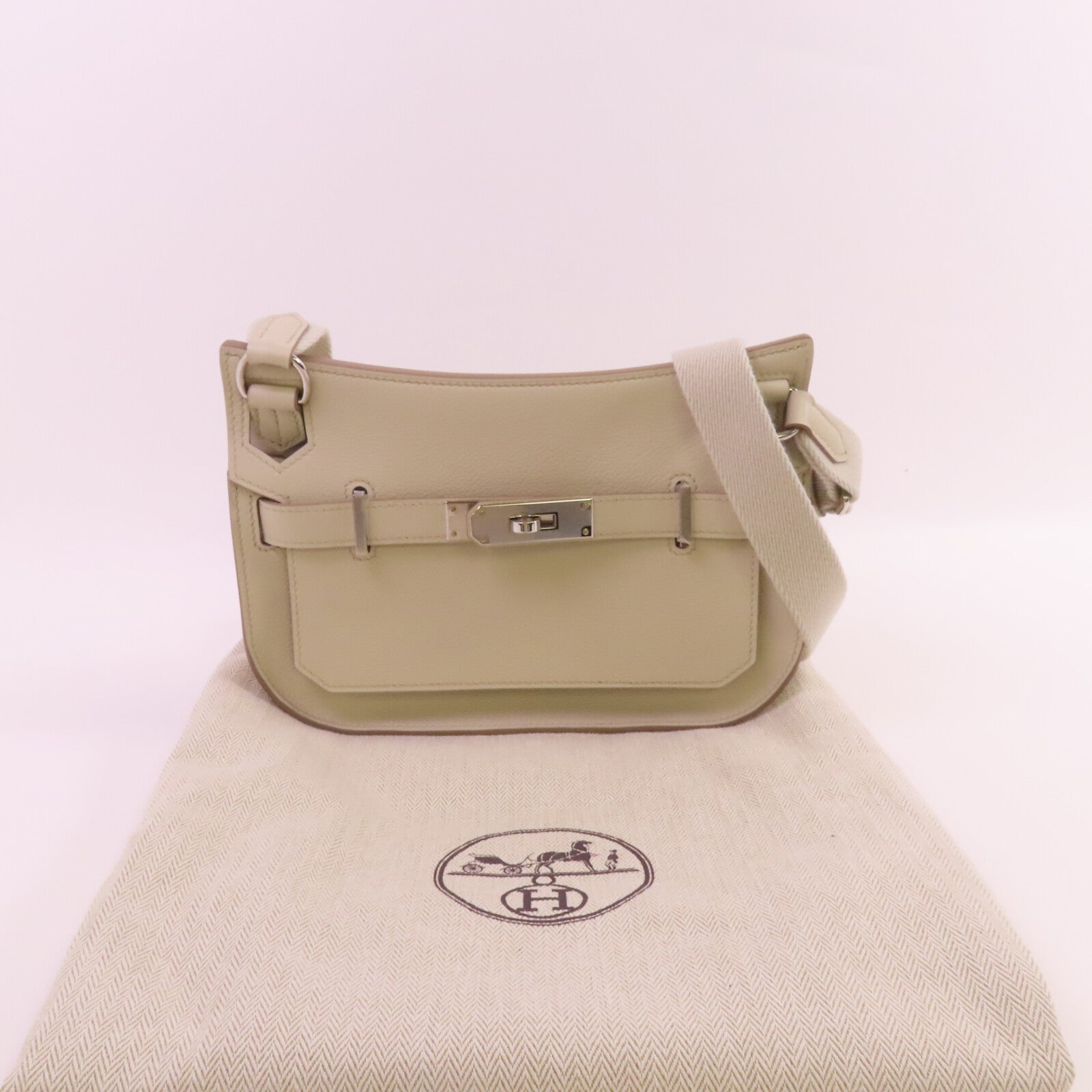 HERMES Togo皮革Mini Jypsiere銀扣肩背袋Beton