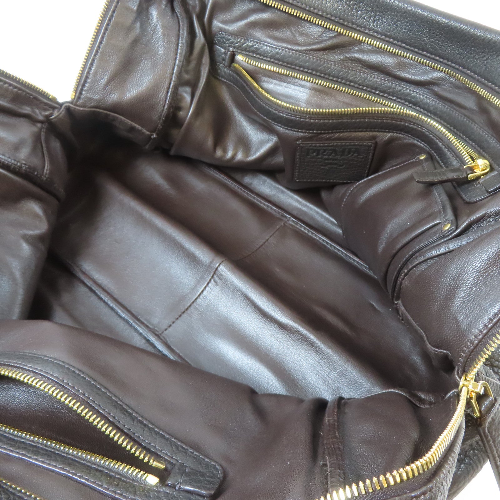 PRADA 牛皮皮革Hand Bag金扣手挽袋啡色