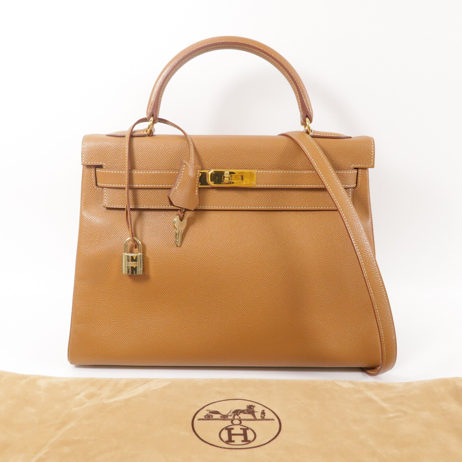 HERMES Epsom皮革Kelly 32手挽肩背兩用袋Gold