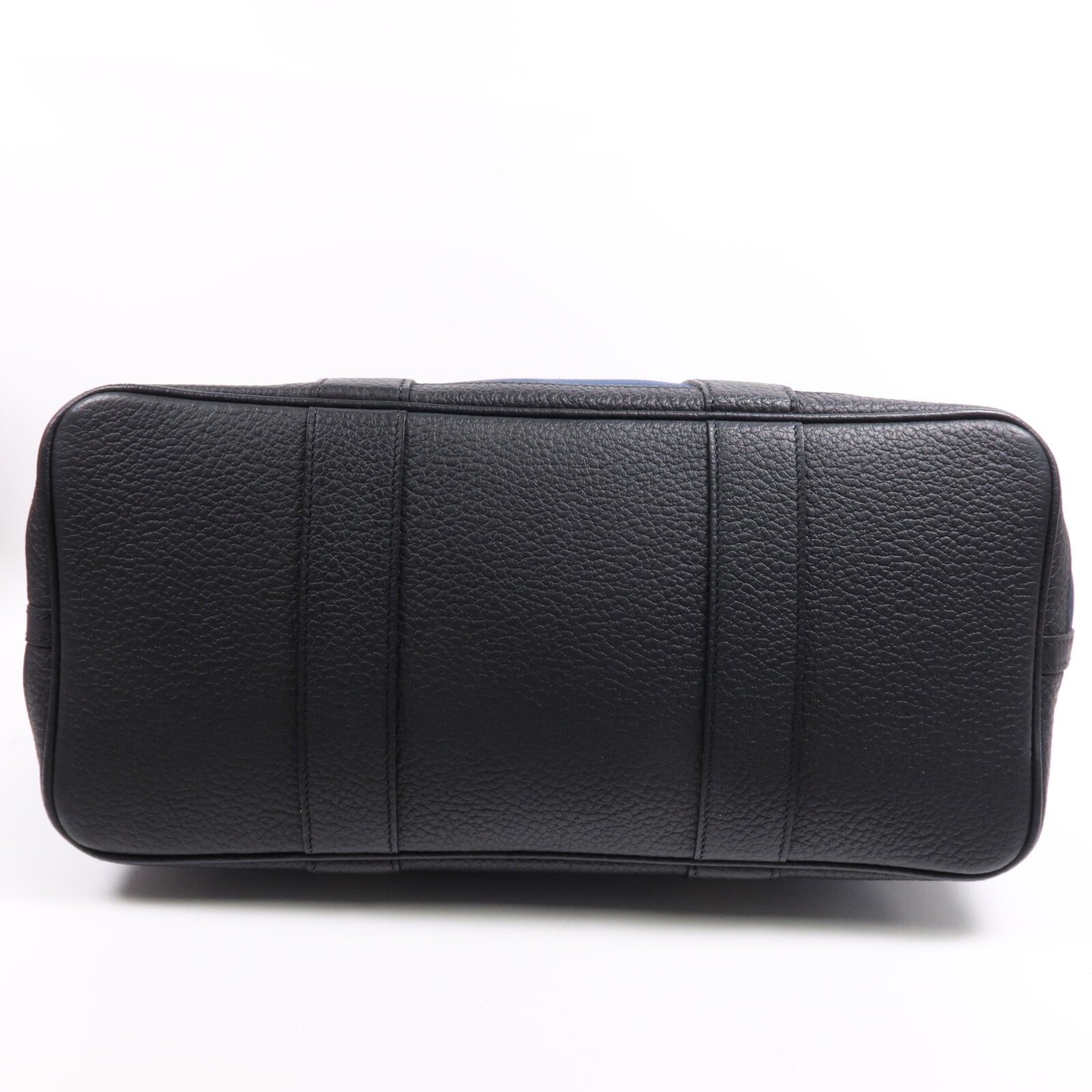 HERMES 帆布/皮革Garden Party PM銀扣手挽袋Leder Blue