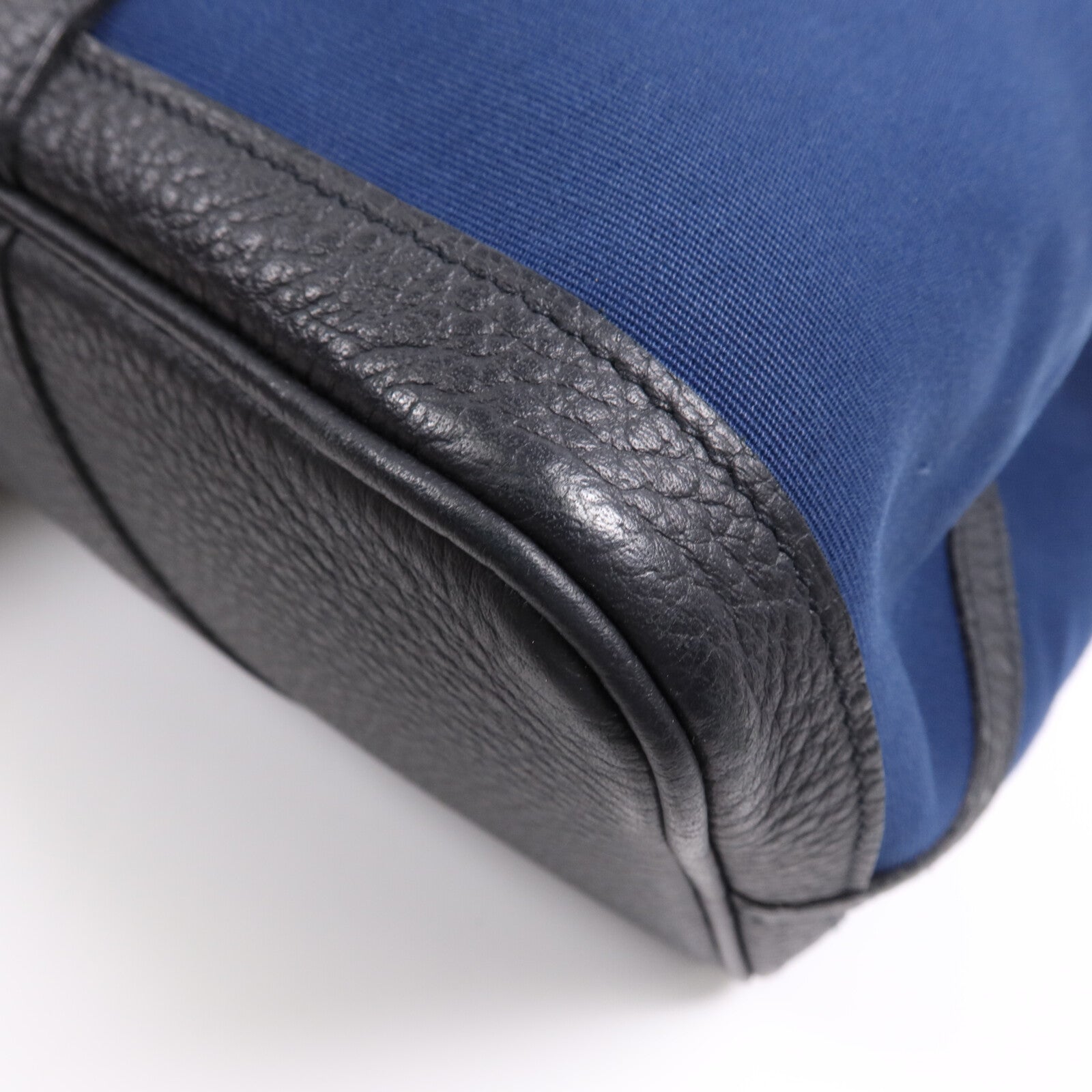 HERMES 帆布/皮革Garden Party PM銀扣手挽袋Leder Blue