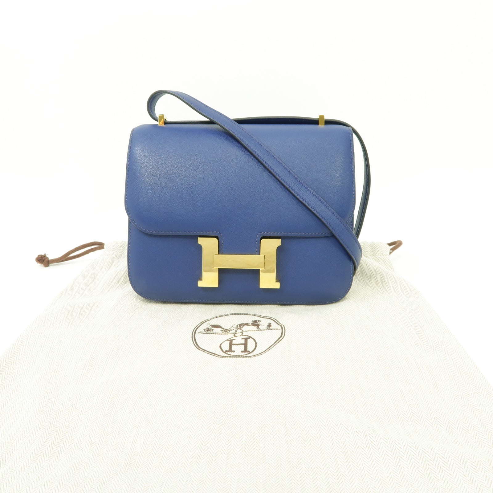 HERMES 【激減優惠】Swift皮革Constance Mini金扣肩背袋Bleu Saphir/藍寶石色