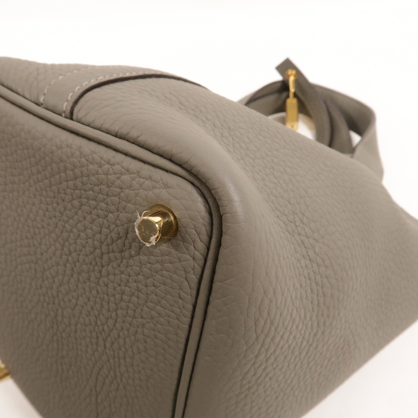 HERMES Clemence皮革Picotin PM手挽袋Gris Meyer