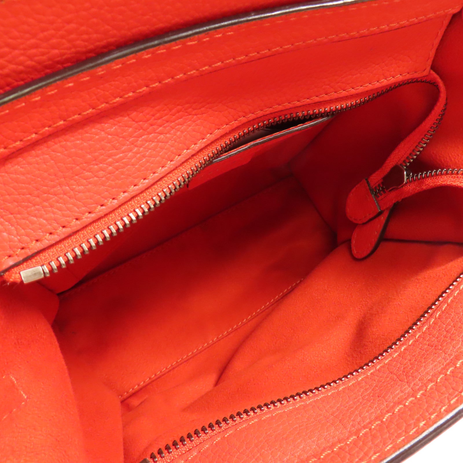 CELINE 牛皮皮革Nano Luggage銀扣手挽肩背兩用袋紅色