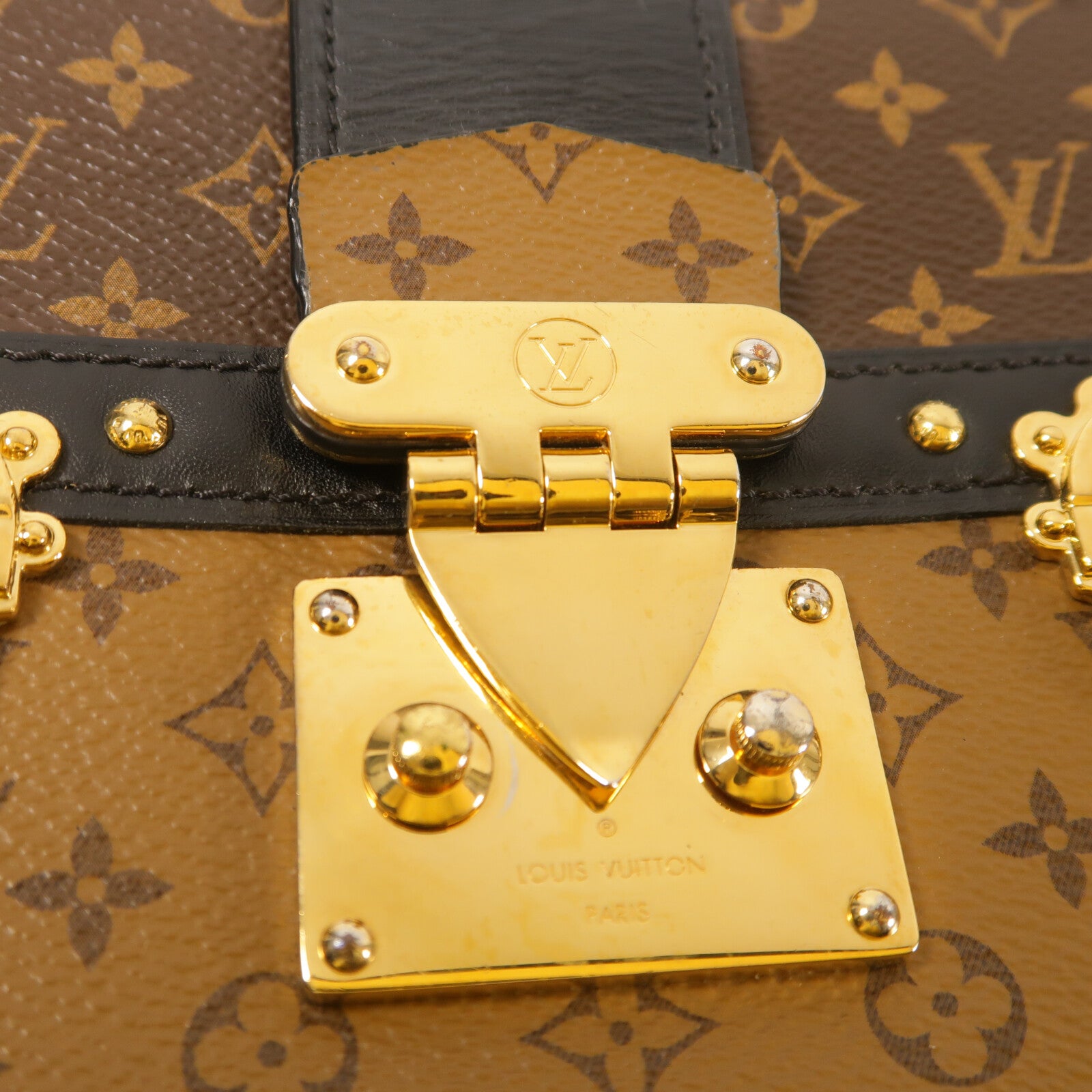 LOUIS VUITTON Monogram Reverse Trunk Clutch金扣肩背袋棕色