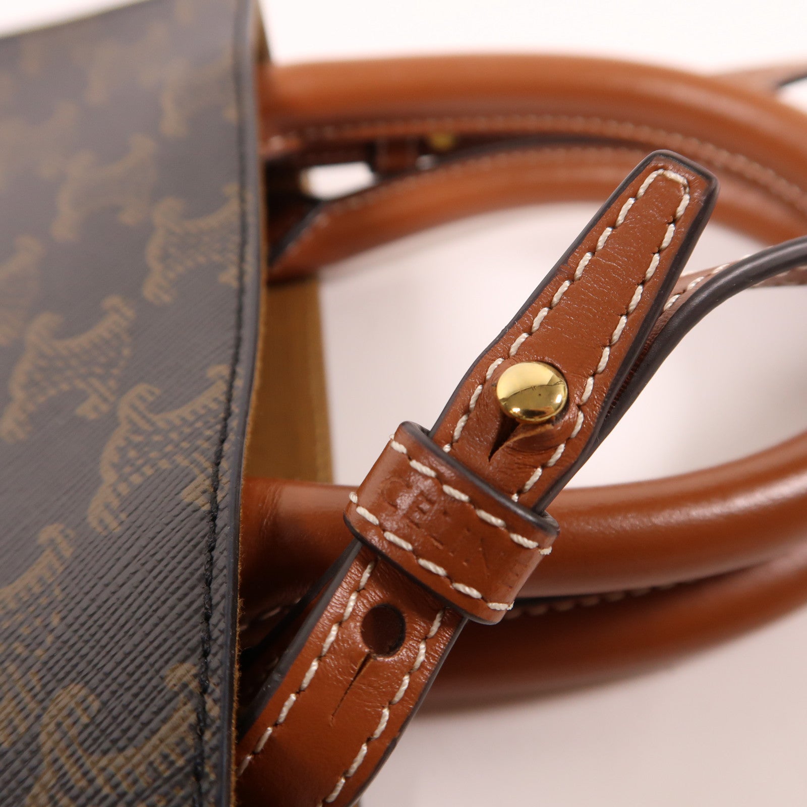CELINE 塗層帆布Triomphe Cabas Mini金扣手挽肩背兩用袋啡色