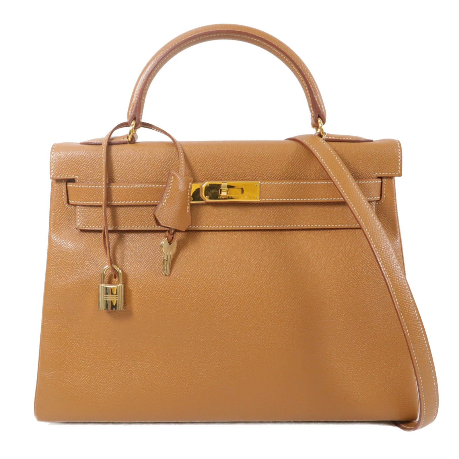 HERMES Epsom皮革Kelly 32手挽肩背兩用袋Gold