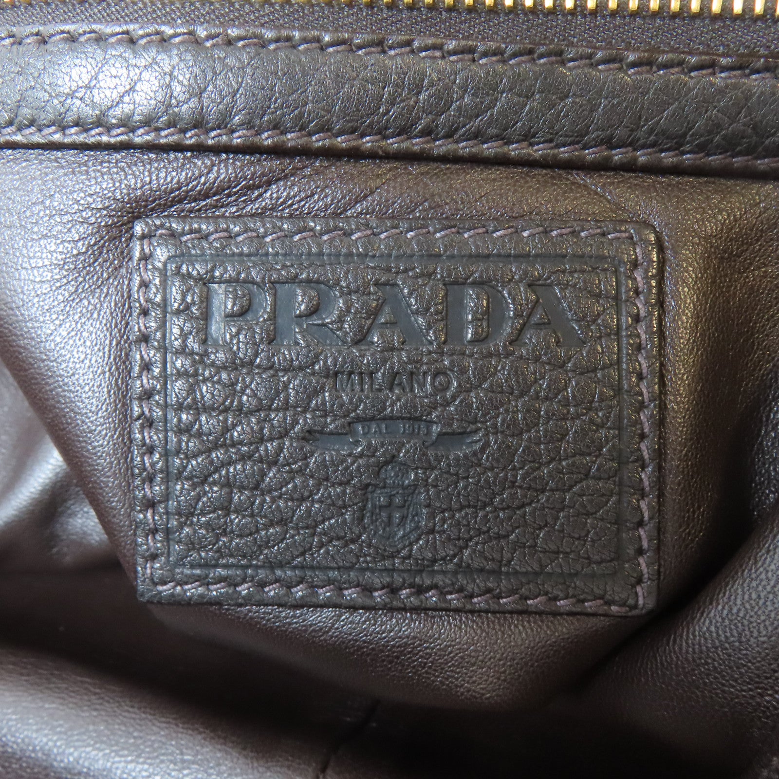PRADA 牛皮皮革Hand Bag金扣手挽袋啡色