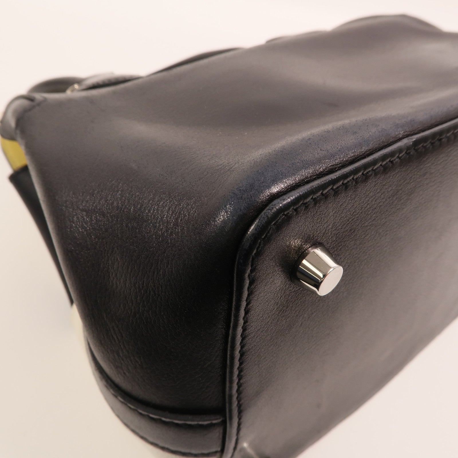 HERMES Evercolor皮革Toolbox 20銀扣手挽肩背兩用袋Blanc/Noir/Jaune Poussin