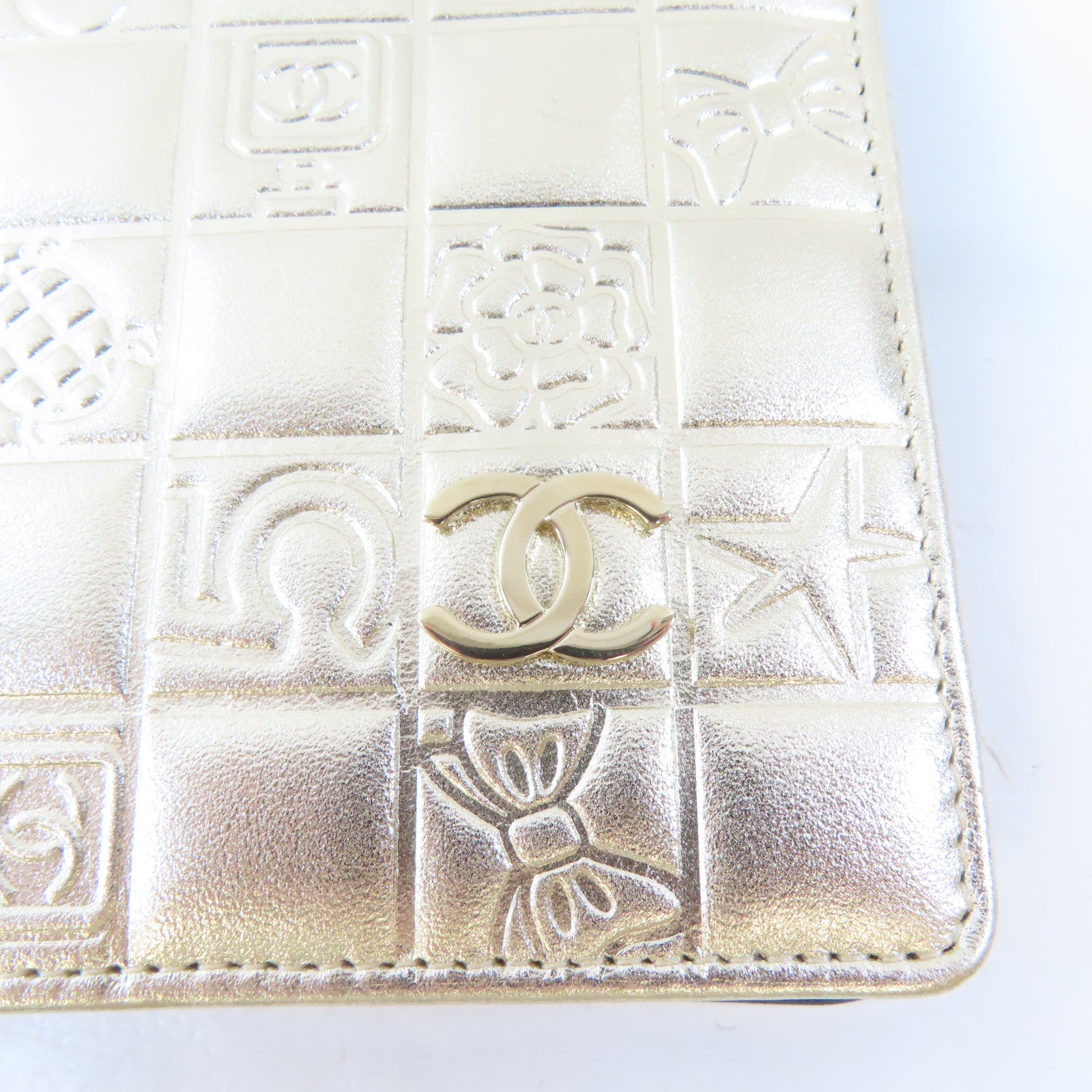 CHANEL 【激減優惠】羊皮皮革Long Wallet金扣長錢包金色