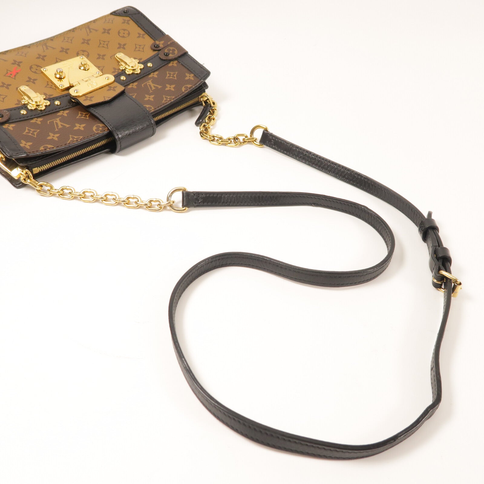 LOUIS VUITTON Monogram Reverse Trunk Clutch金扣肩背袋棕色