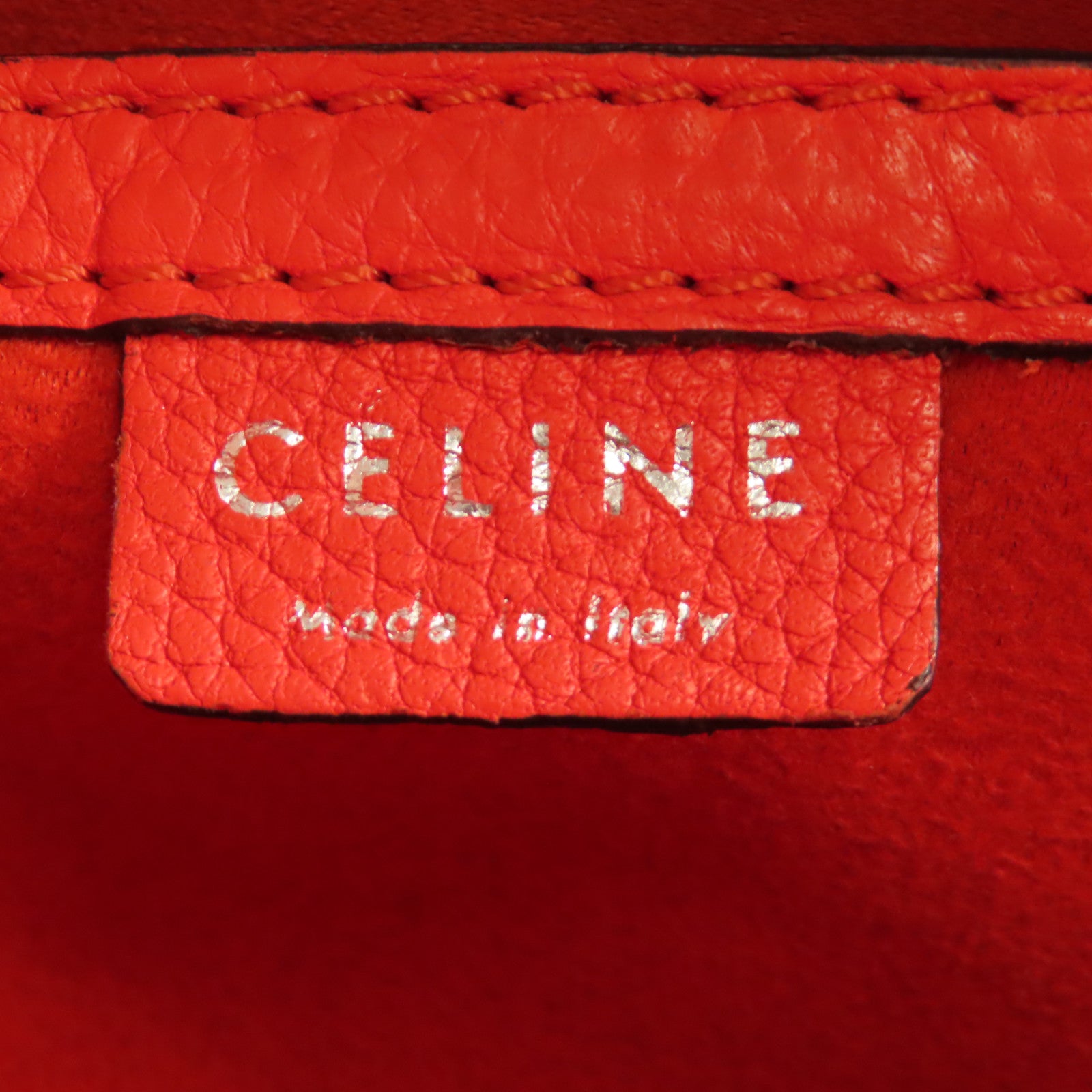 CELINE 牛皮皮革Nano Luggage銀扣手挽肩背兩用袋紅色