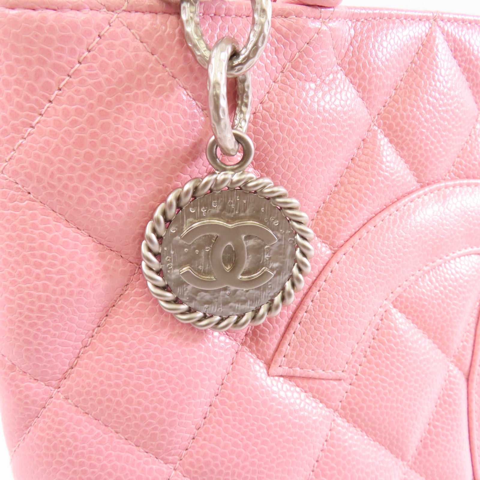 CHANEL 菱格Caviar皮革Tote Bag金扣手挽袋粉紅色