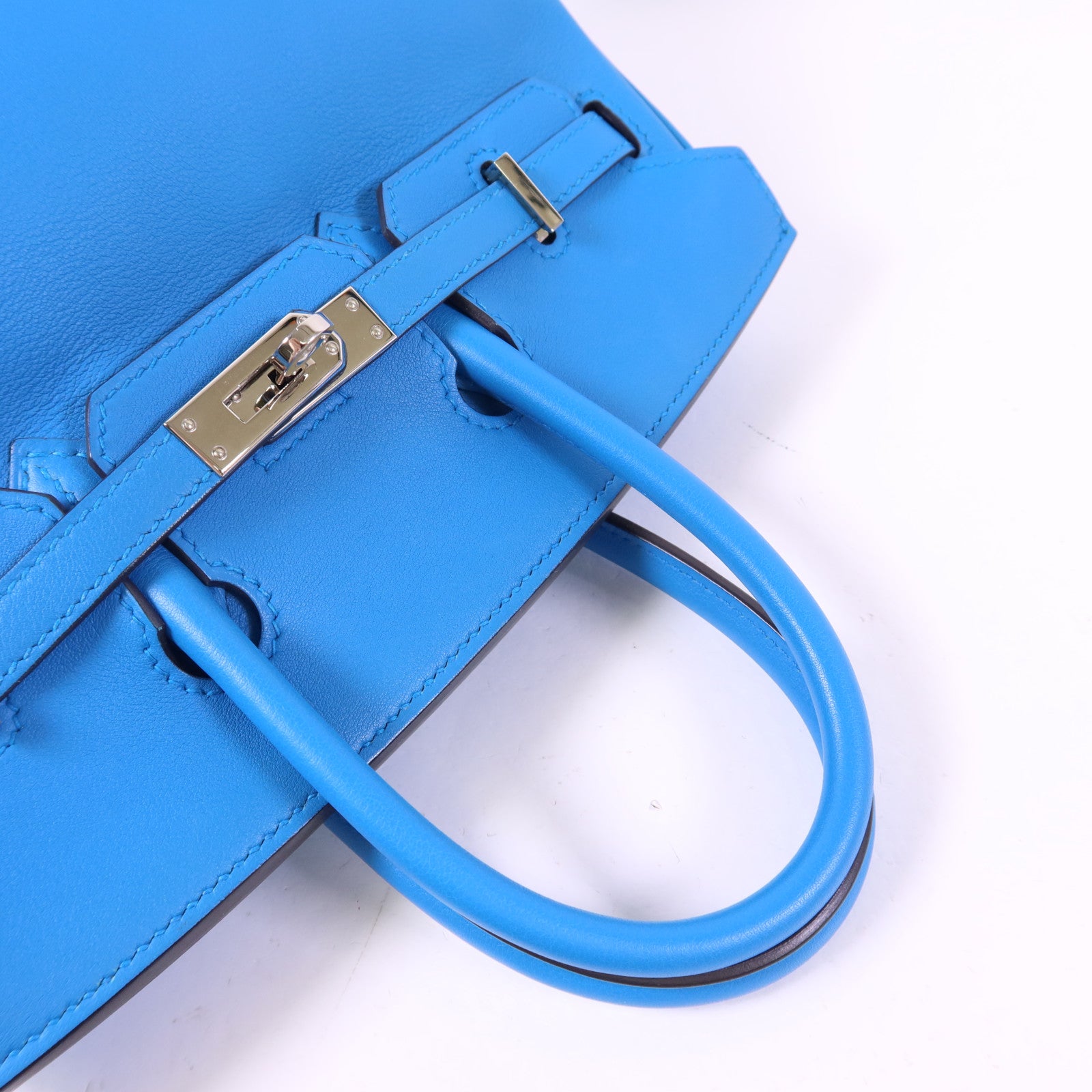 HERMES Swift皮革Birkin 25銀扣手挽袋Bleu Frida