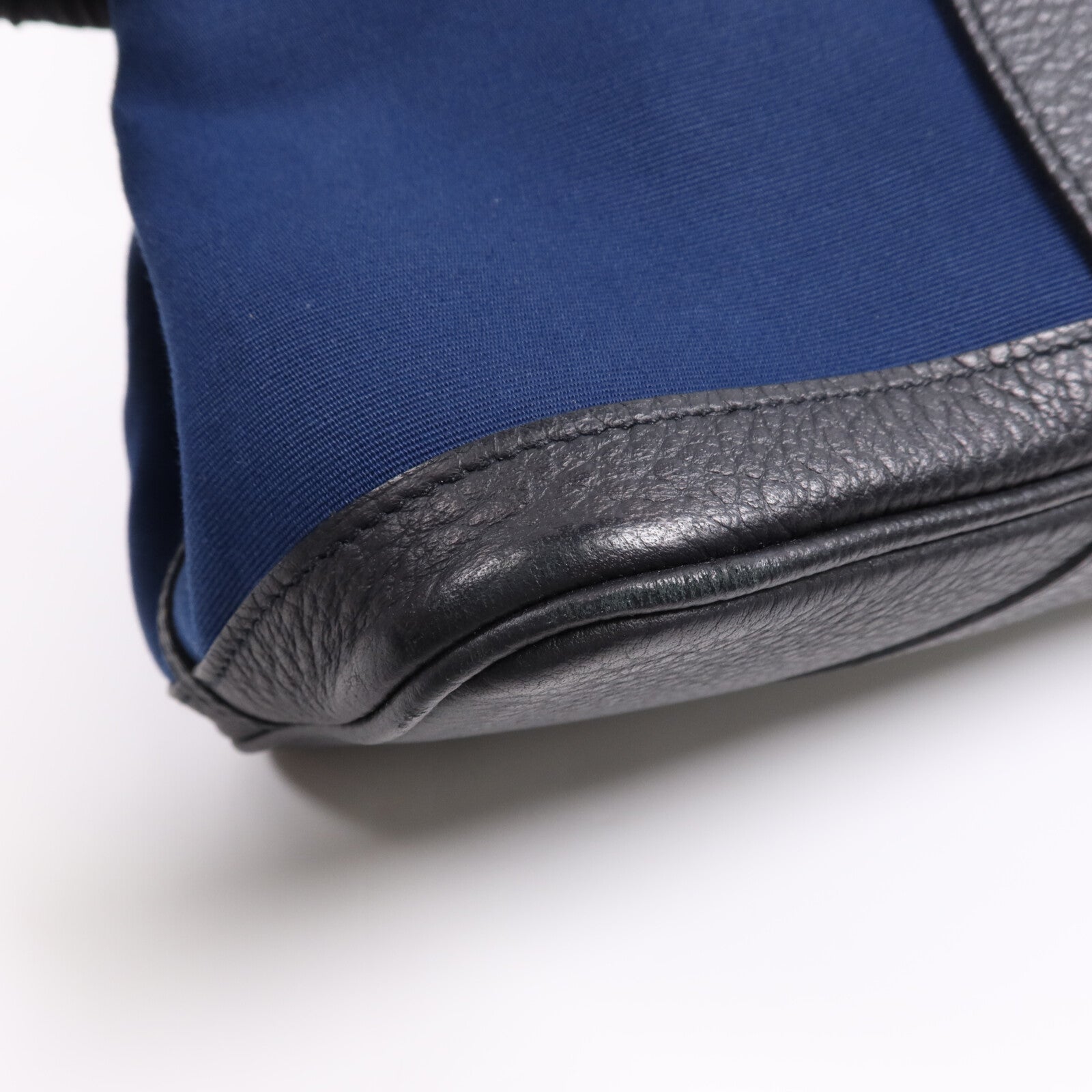 HERMES 帆布/皮革Garden Party PM銀扣手挽袋Leder Blue