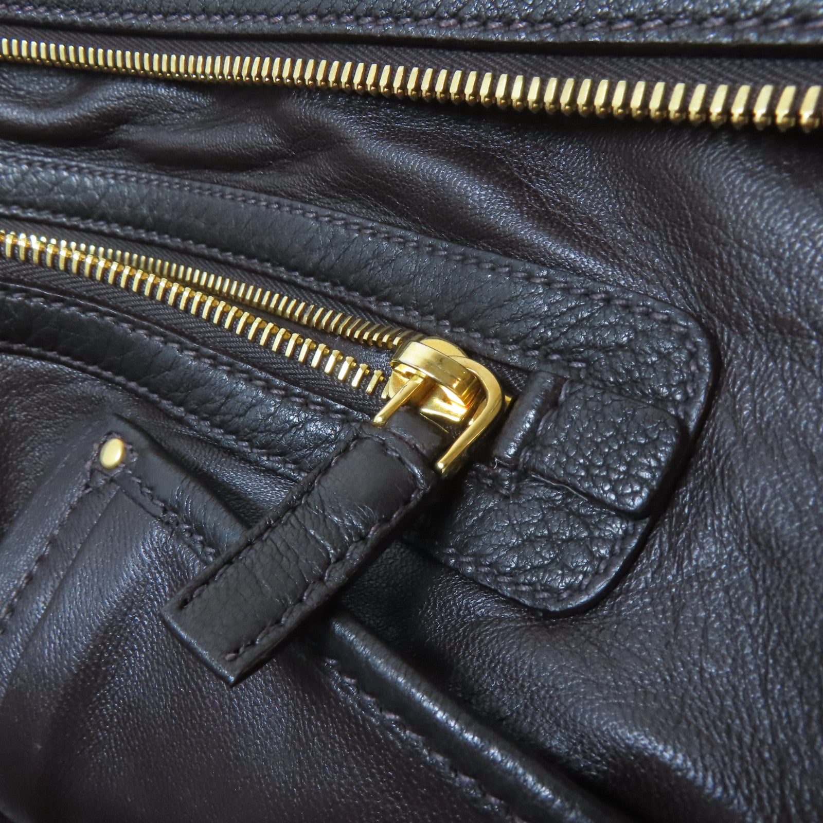 PRADA 牛皮皮革Hand Bag金扣手挽袋啡色