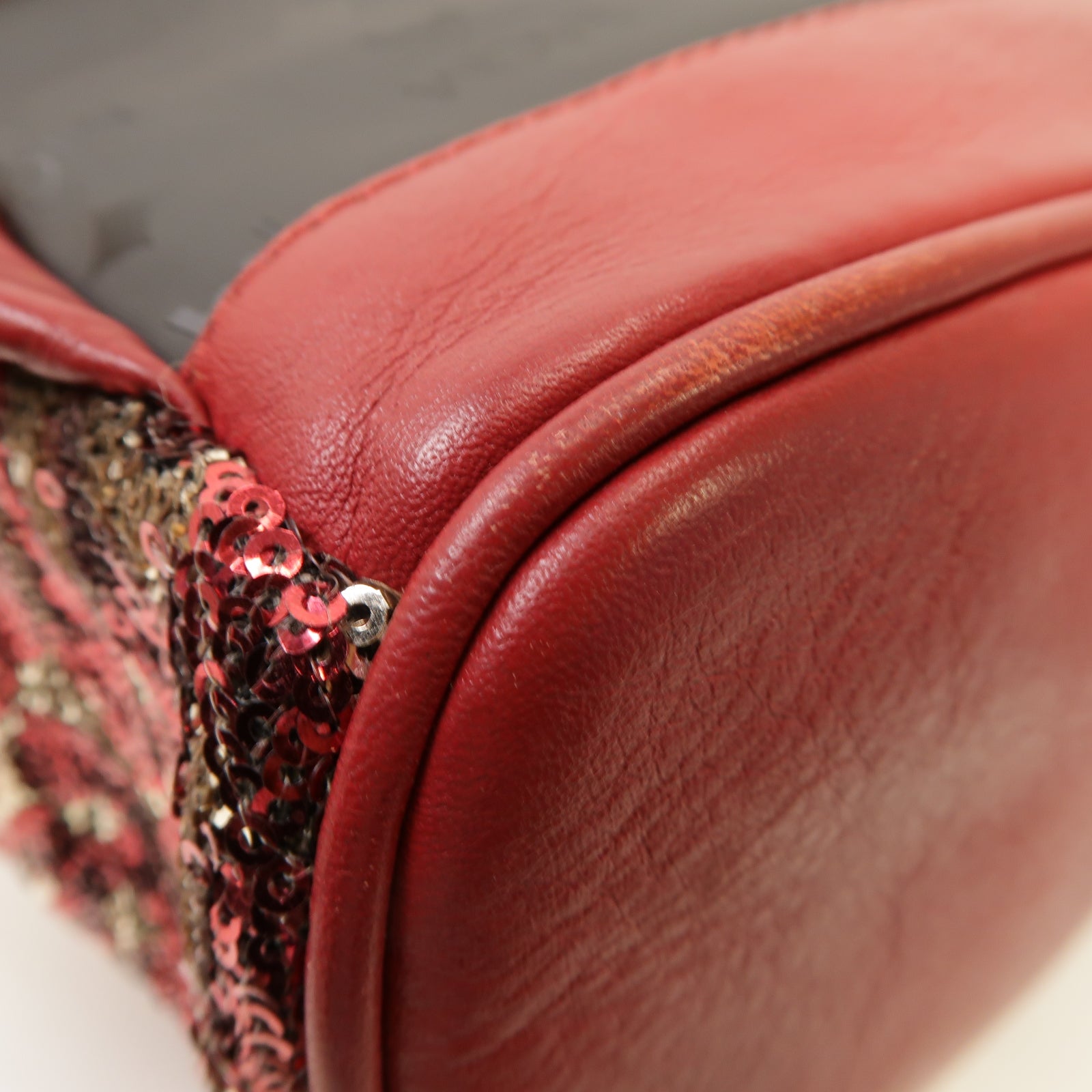 MCM 珠片Backpack金扣背包紅色