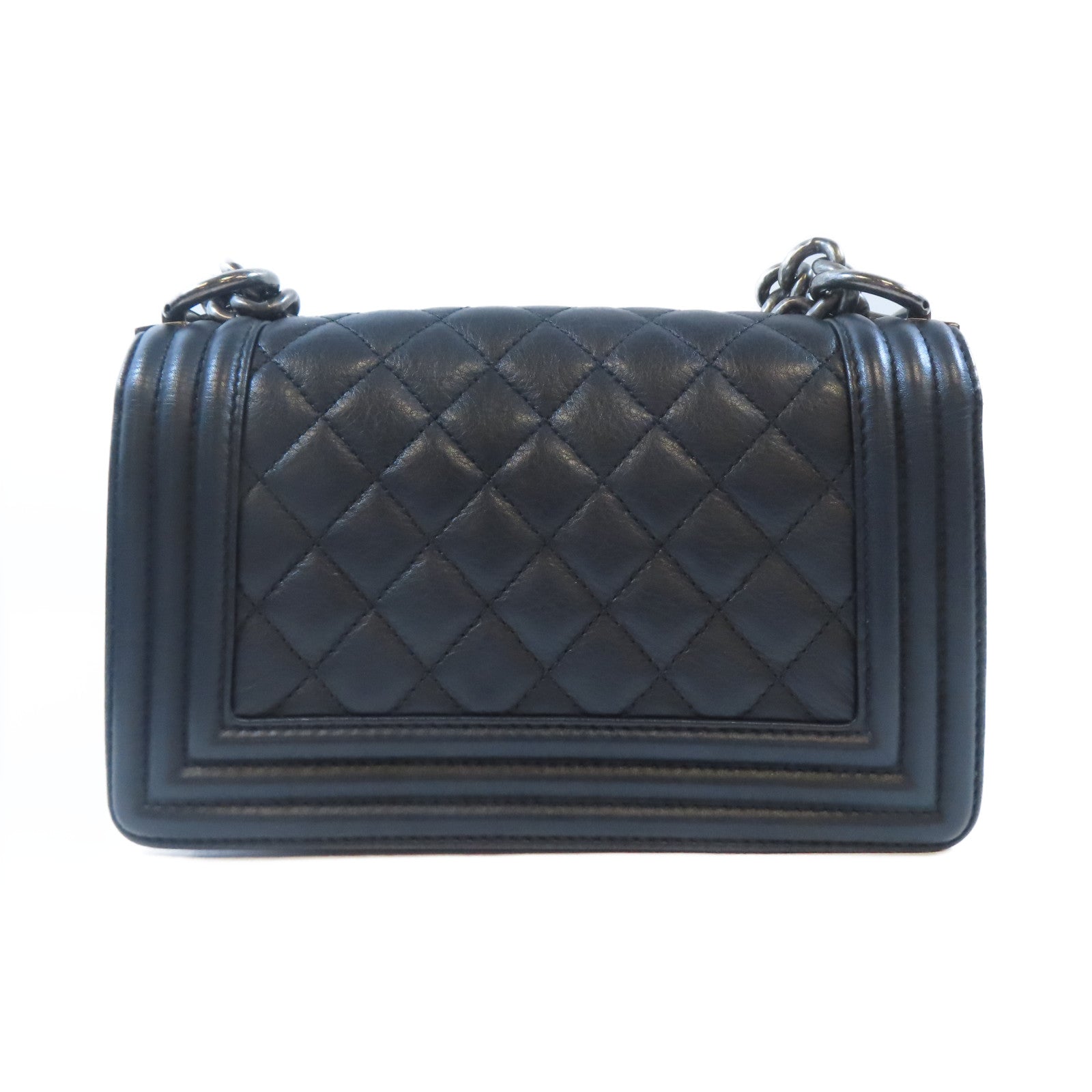 CHANEL 羊皮皮革Boy Chanel鏈帶肩背袋黑色