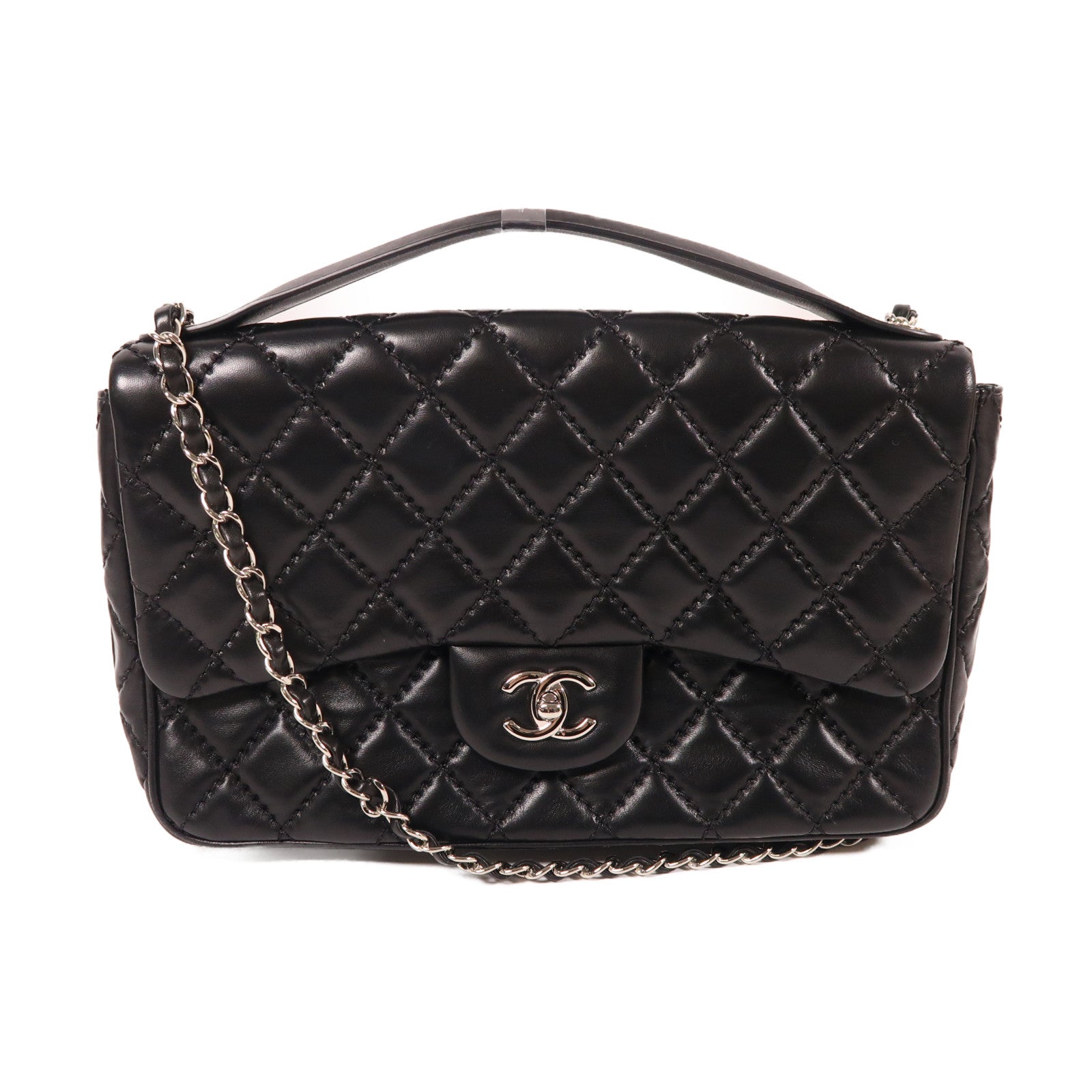 CHANEL CC SHW Shoulder Bag 2Way Handbag Lambskin Leather Black