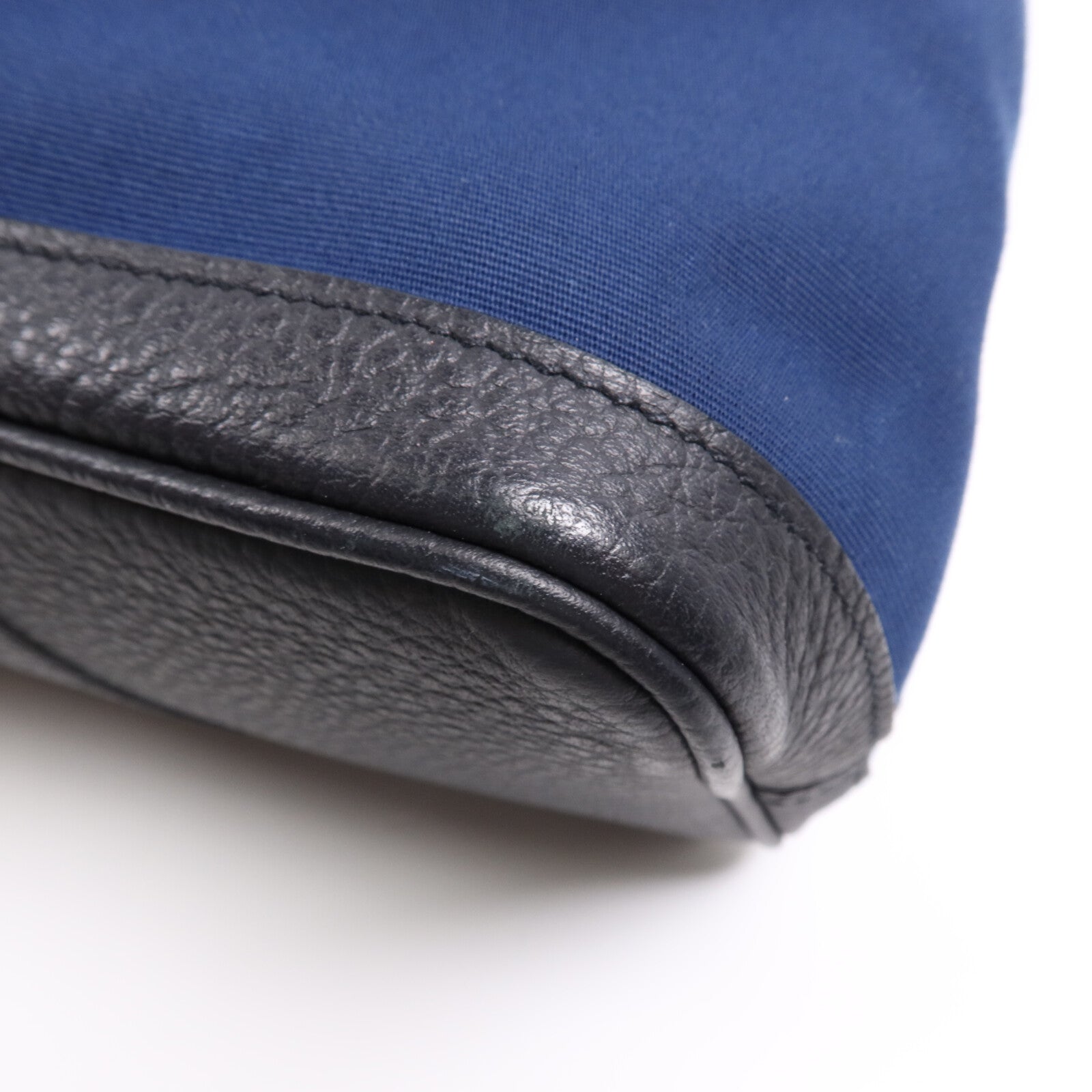 HERMES 帆布/皮革Garden Party PM銀扣手挽袋Leder Blue