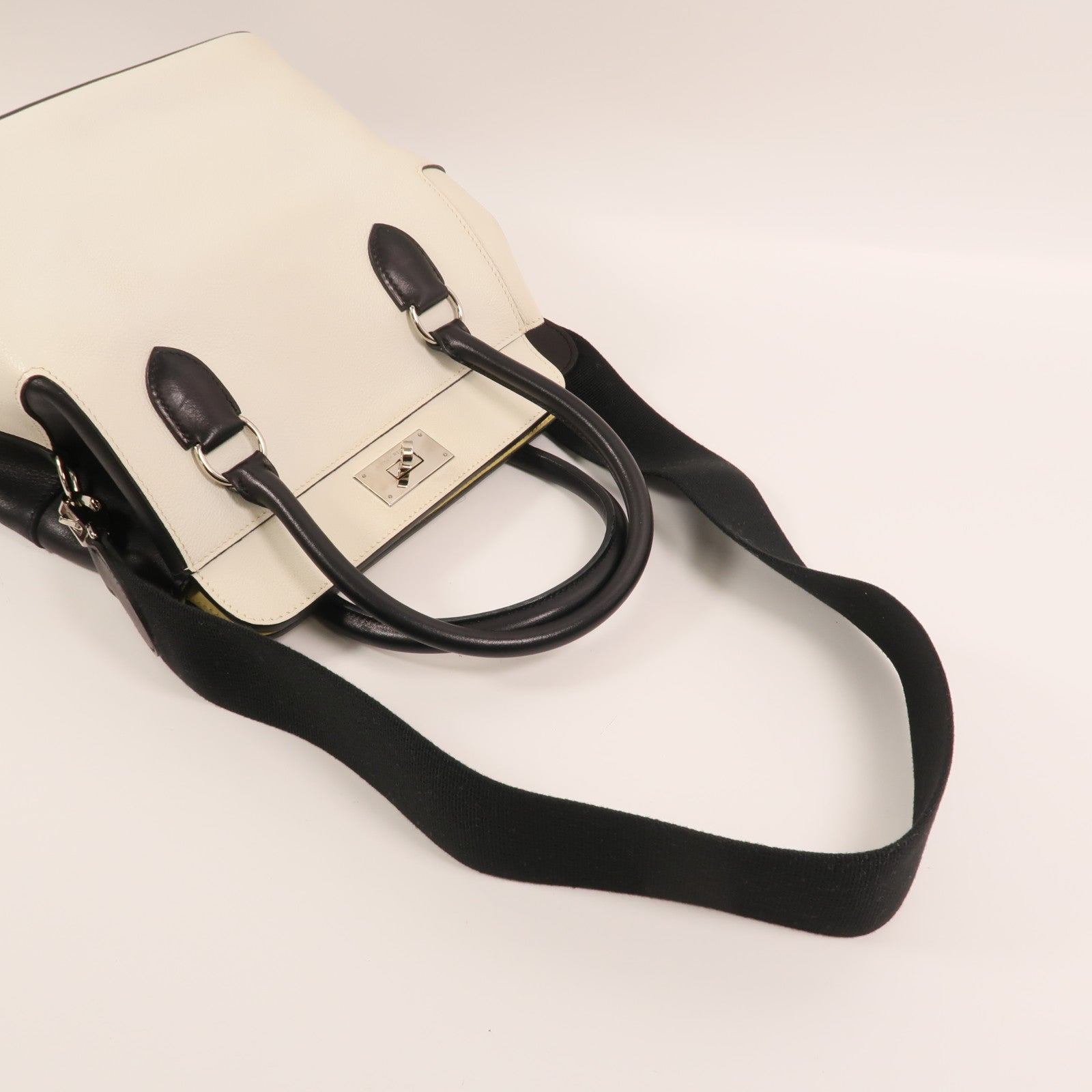 HERMES Evercolor皮革Toolbox 20銀扣手挽肩背兩用袋Blanc/Noir/Jaune Poussin