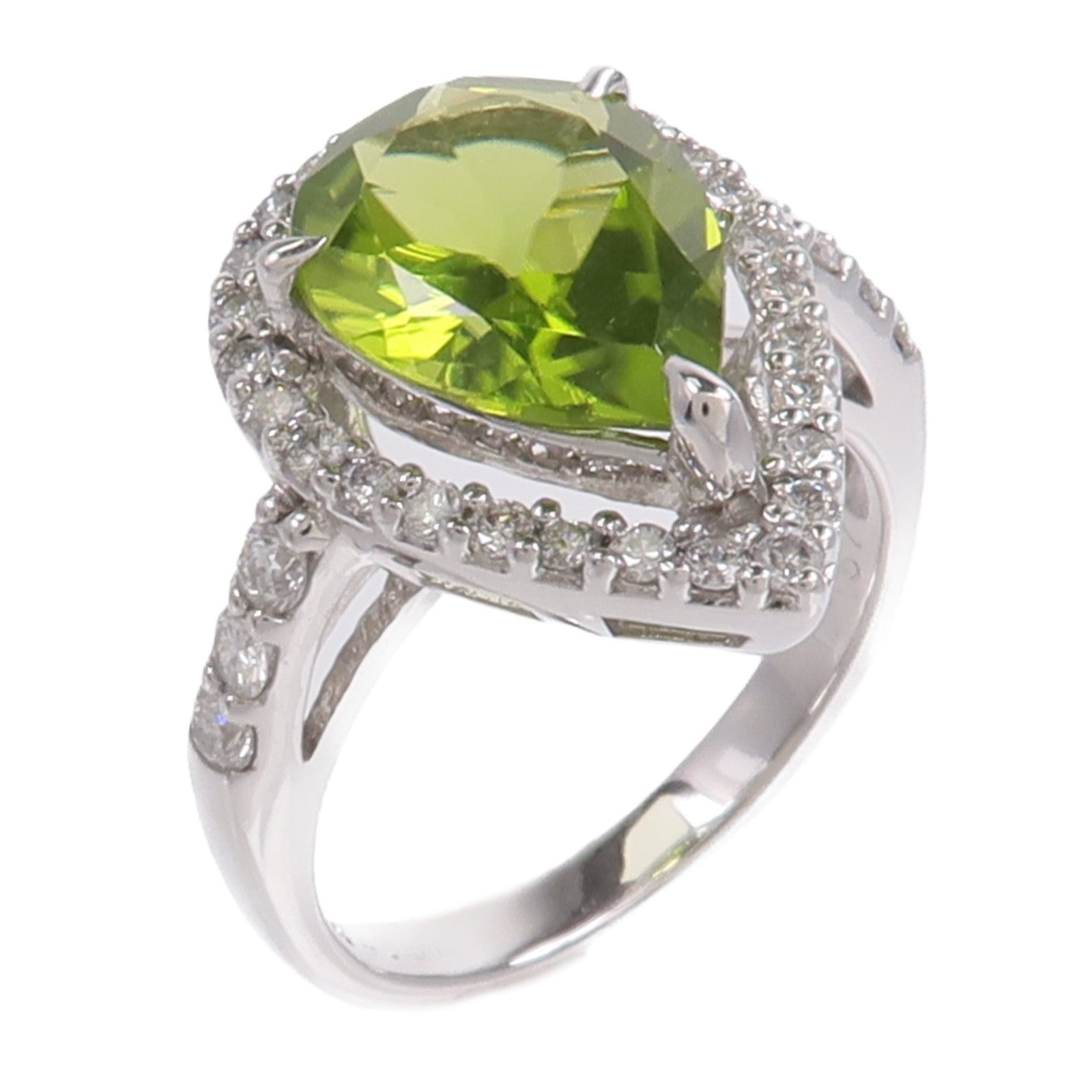 JEWELRY 18K白金Peridot Diamond Ring橄欖石/鑽石戒指