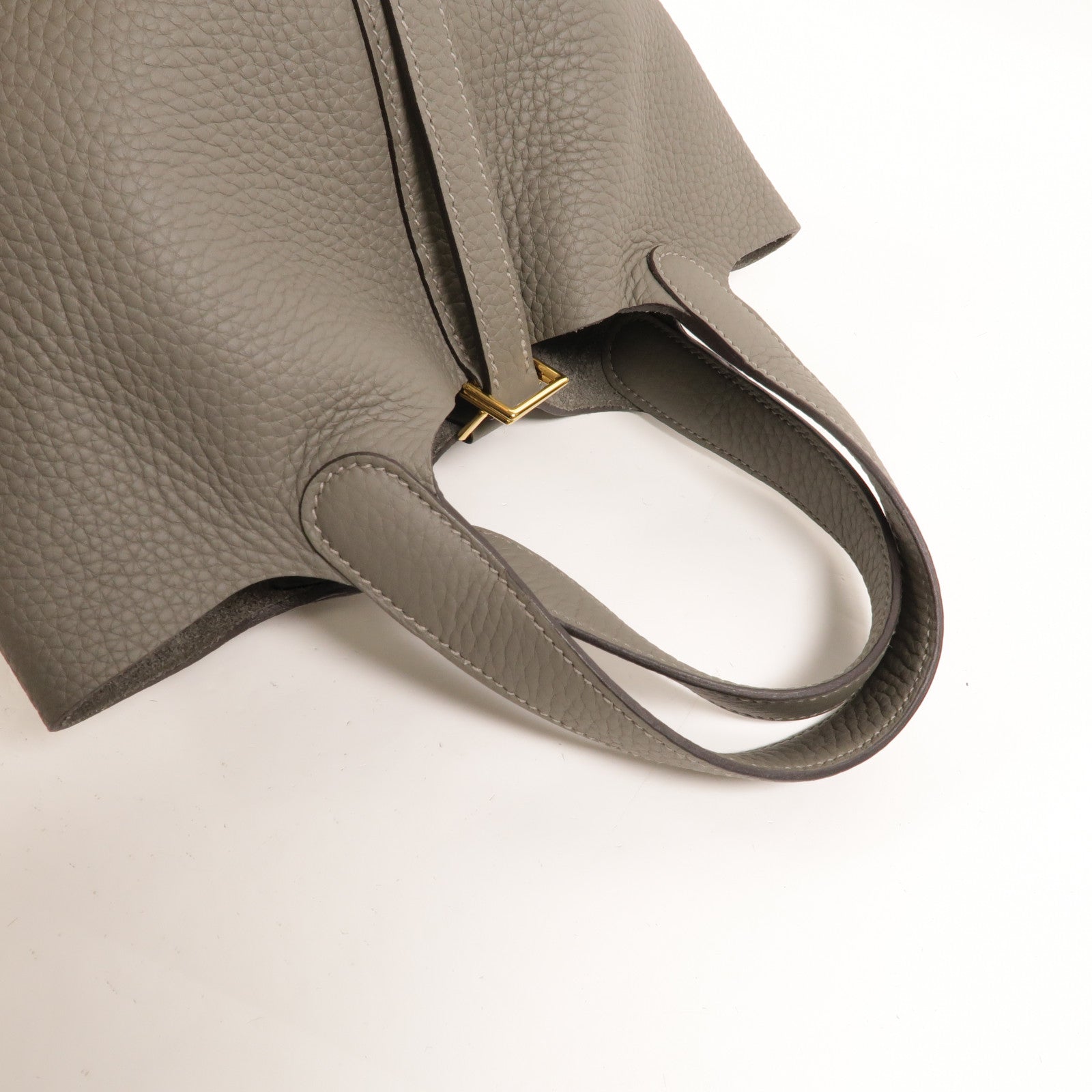 HERMES Clemence皮革Picotin PM手挽袋Gris Meyer