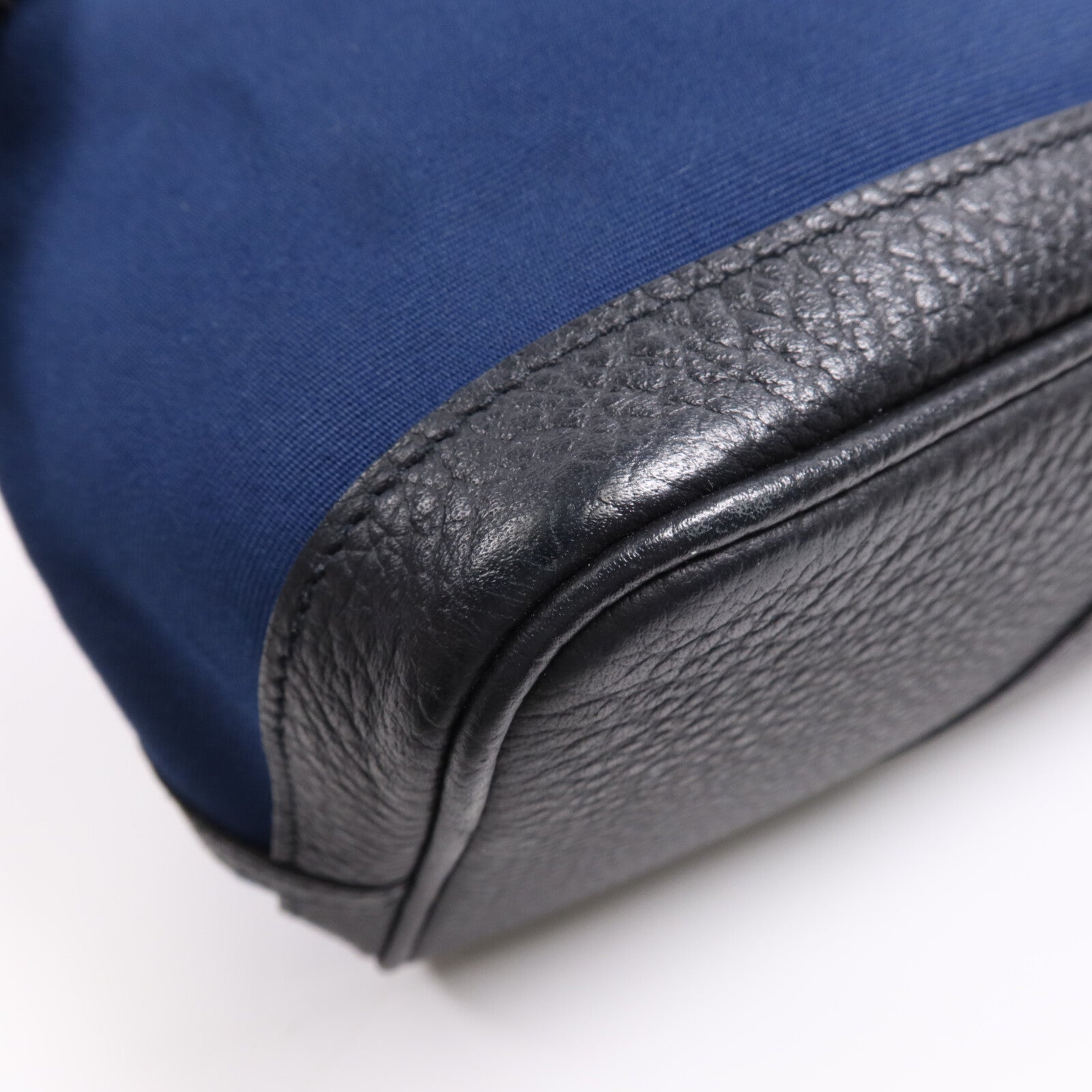 HERMES 帆布/皮革Garden Party PM銀扣手挽袋Leder Blue